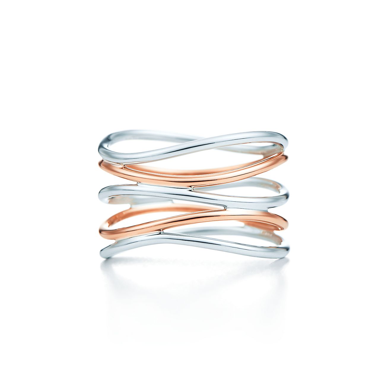 Wave five-row ring in sterling silver 