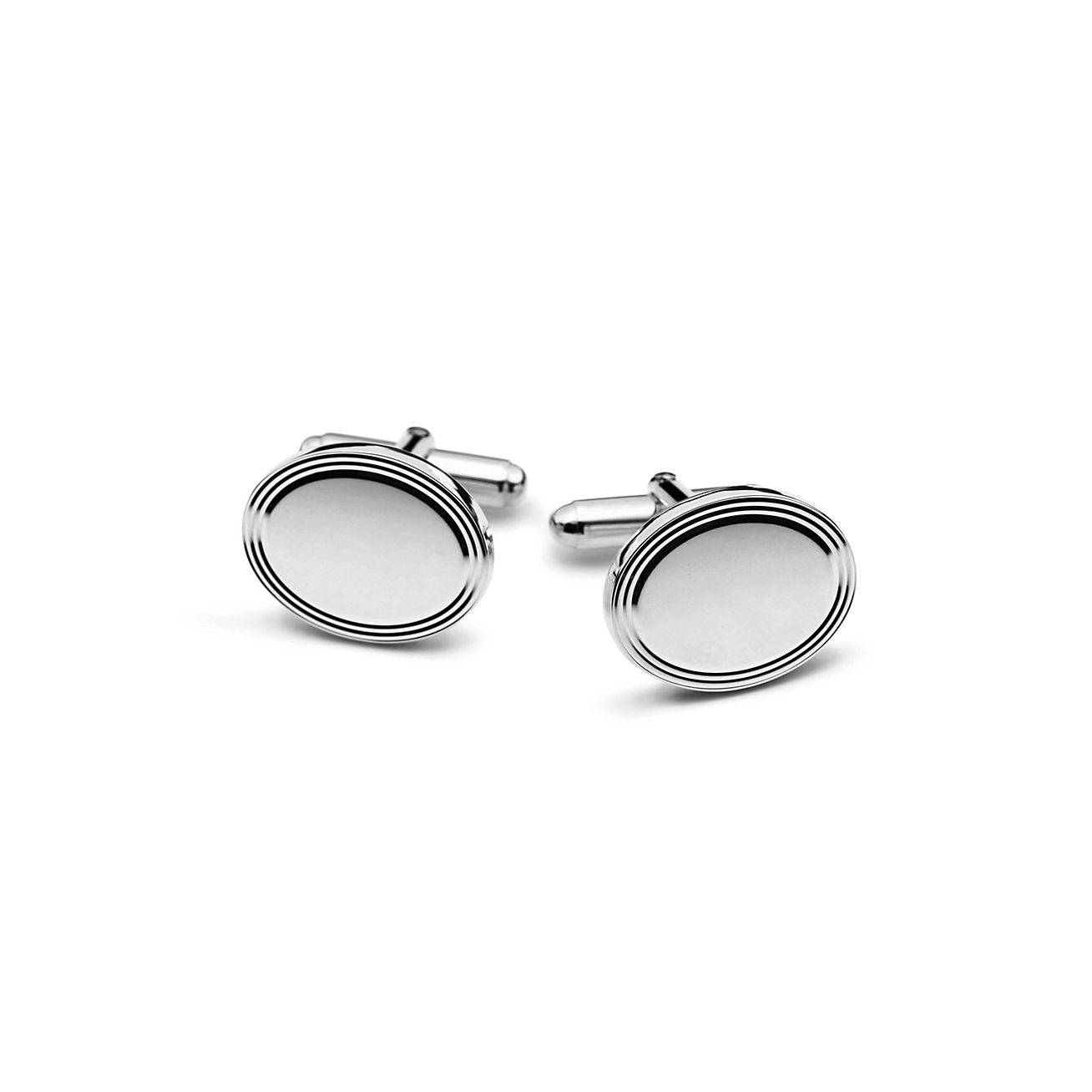 Engine-Turned Oval Cuff Links in Silver