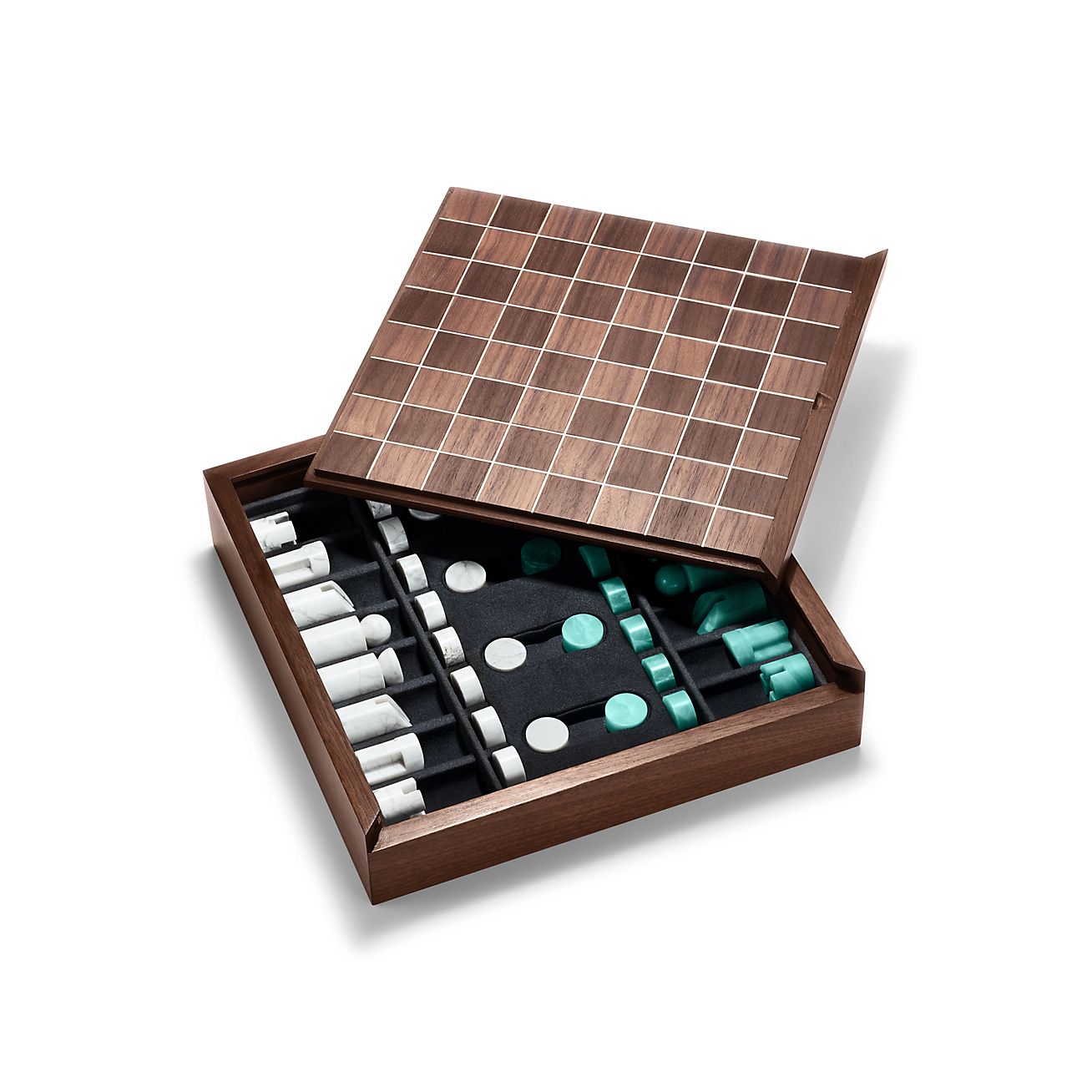 Everyday Objects amazonite and wood chess and checkers set
