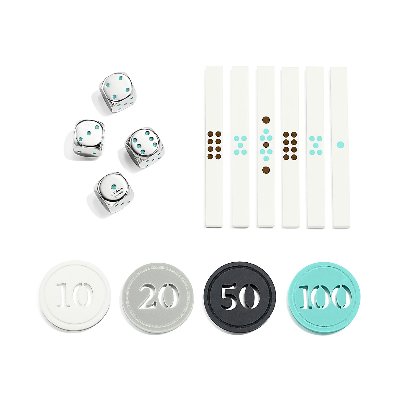 LIL TOUCH 25mm Mini RESIN MAHJONG Tiffany Blue Flower Travel Set *WITH FREE  GIFT