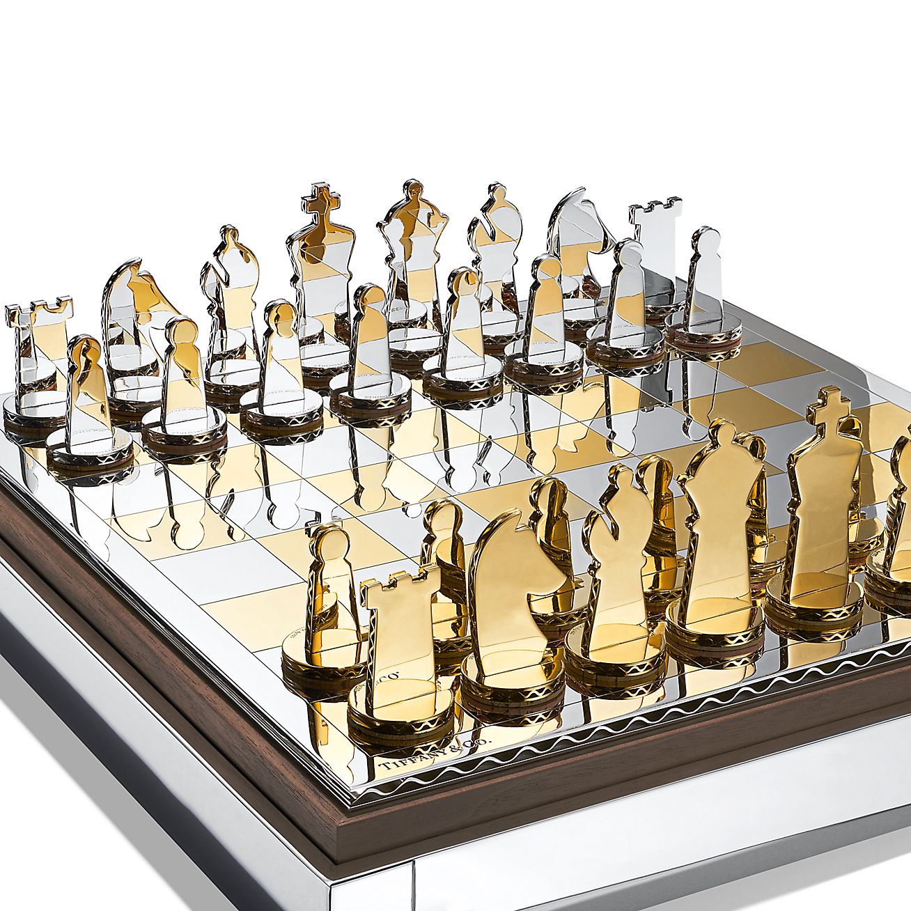 Everyday Objects sterling silver and 24k gold vermeil chess set.