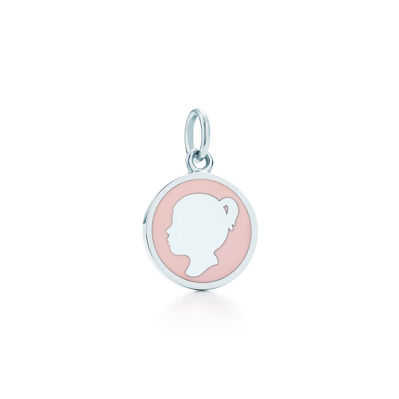 Girl tag charm in sterling silver with pink enamel finish. | Tiffany & Co.