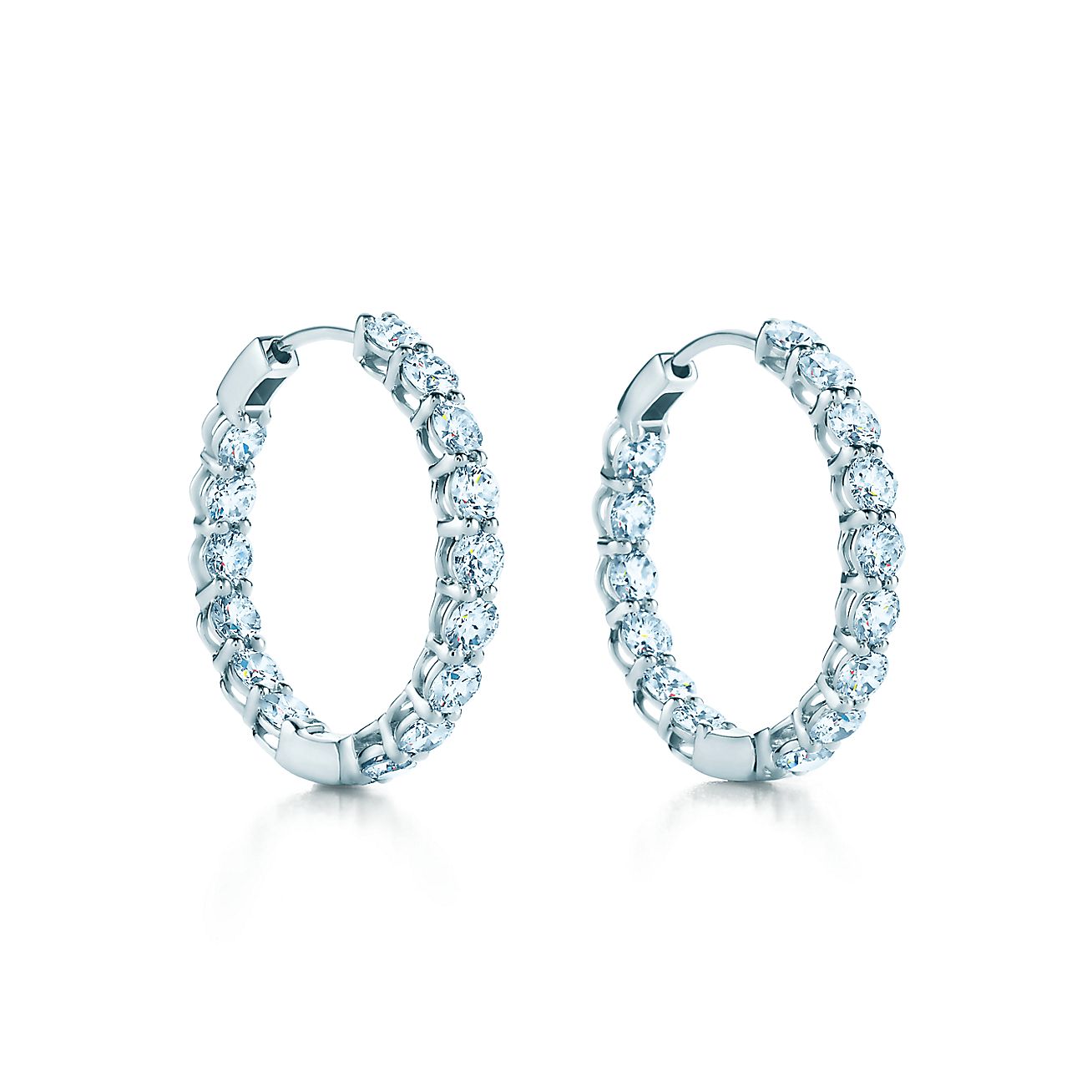 Hoop Earrings In Platinum With Diamonds Medium Tiffany Co
