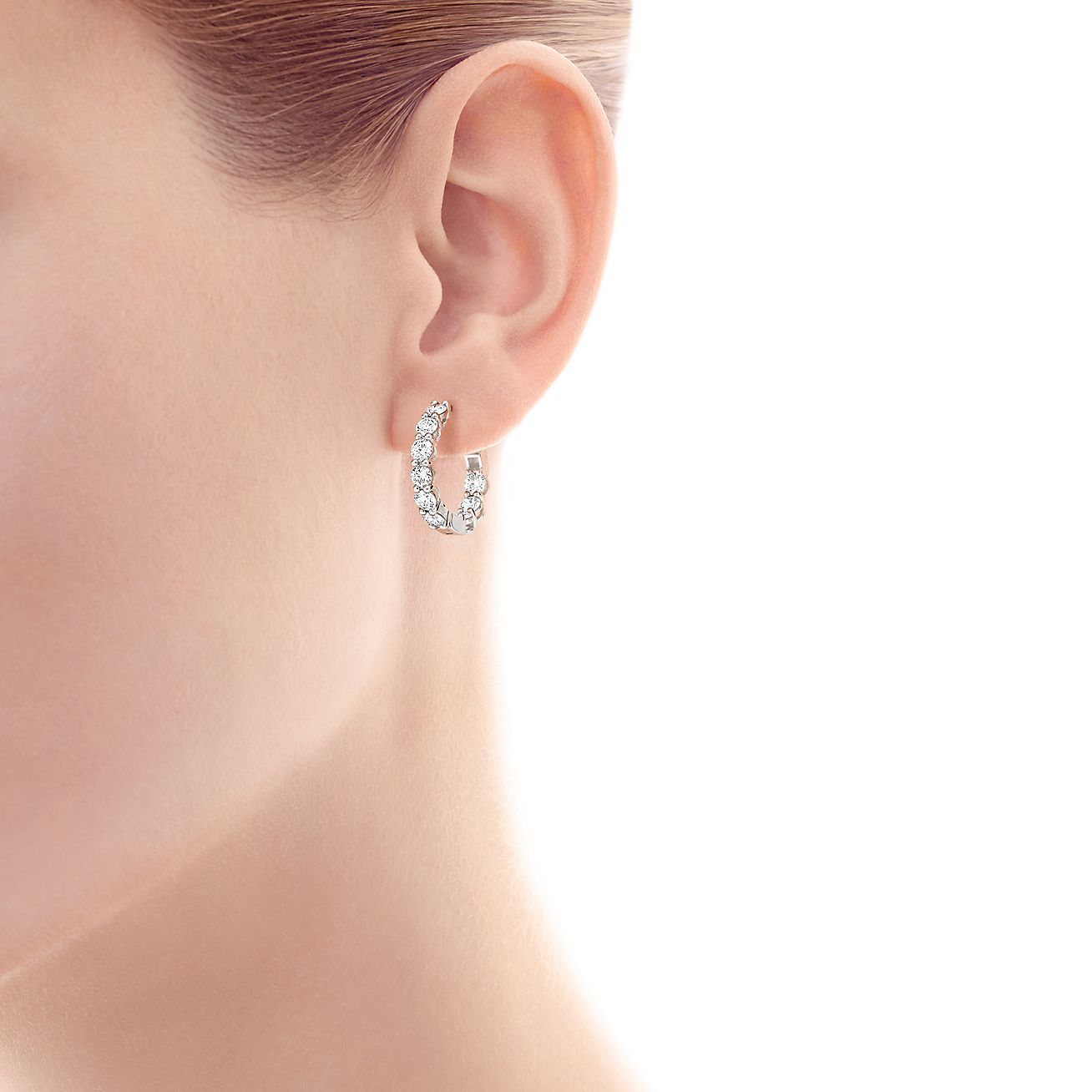 Return to Tiffany Hoop Earrings in Sterling Silver with Diamonds Mini   Tiffany  Co