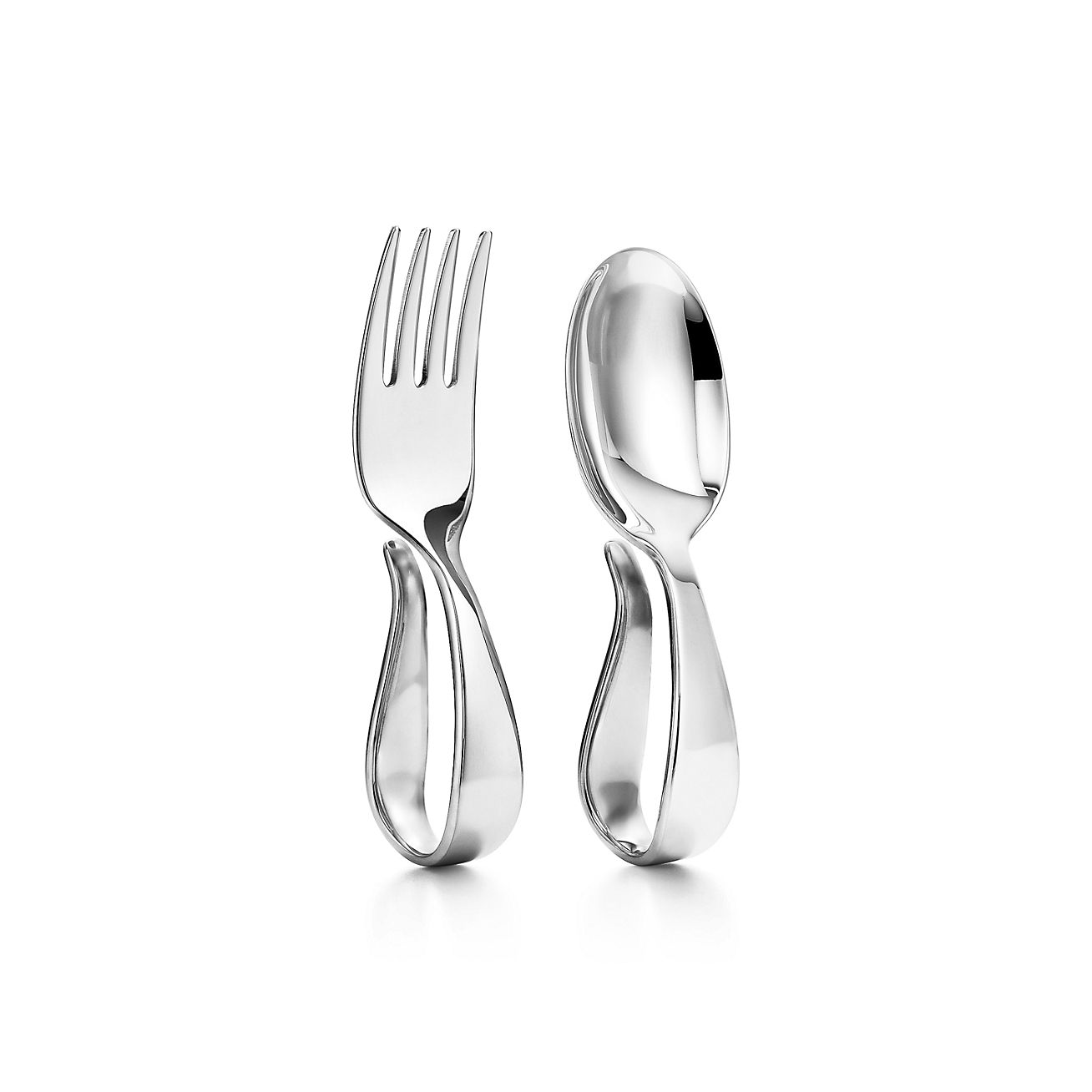 Loop fork and spoon baby set in sterling silver.