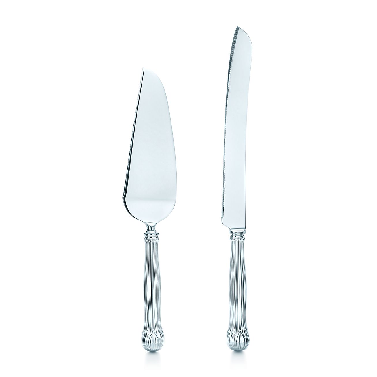 Lotus cake knife and server in sterling 