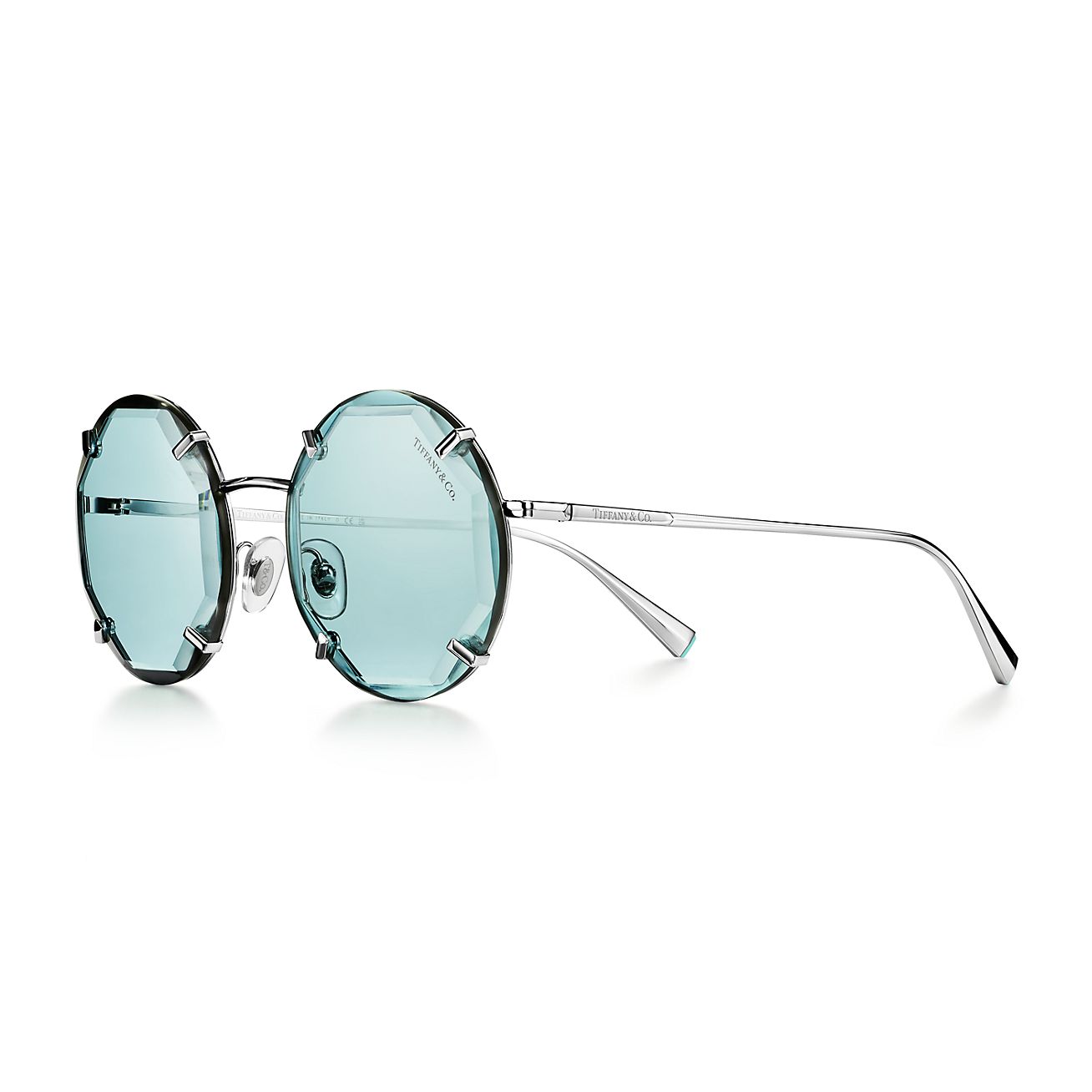 Lunettes de soleil Tiffany en metal argente avec verres Tiffany Blue Tiffany Co