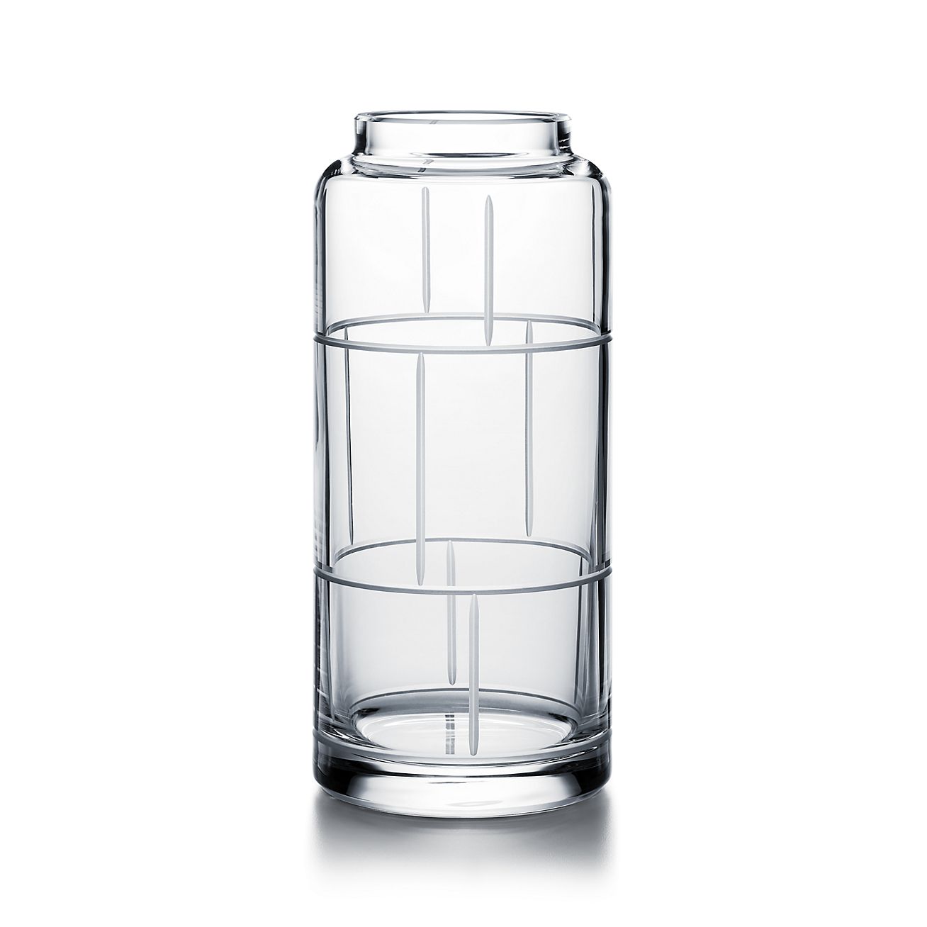 Modern Bamboo crystal glass cylinder vase, 11" high. Tiffany & Co. UK