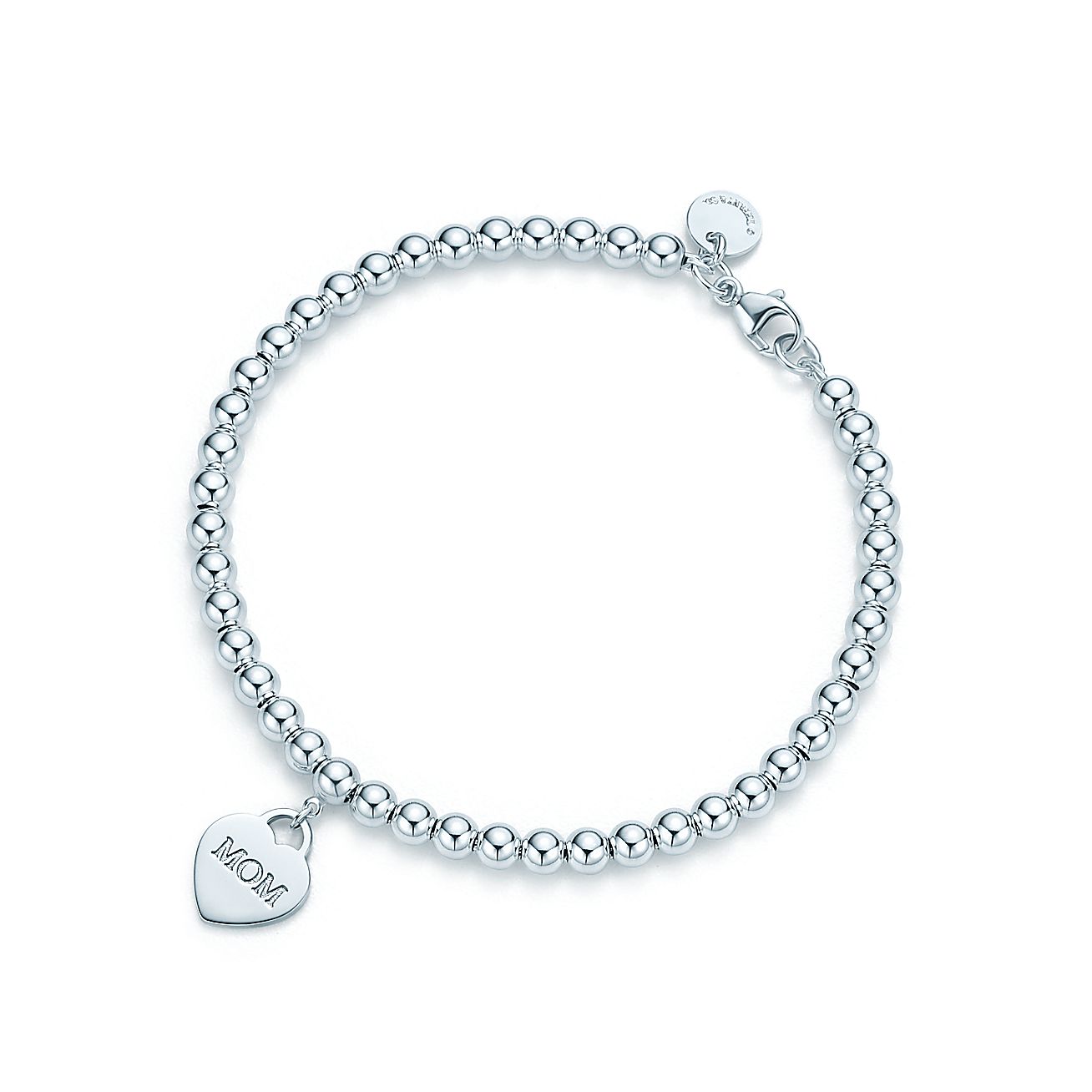 Mom heart tag in sterling silver on a bead bracelet, large. | Tiffany & Co.