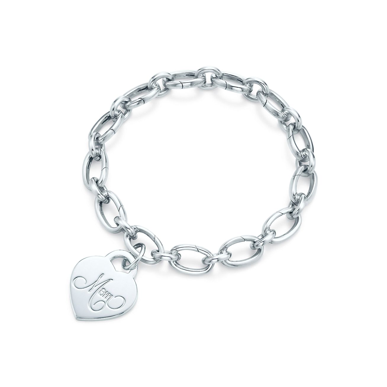Mom heart tag charm in sterling silver 