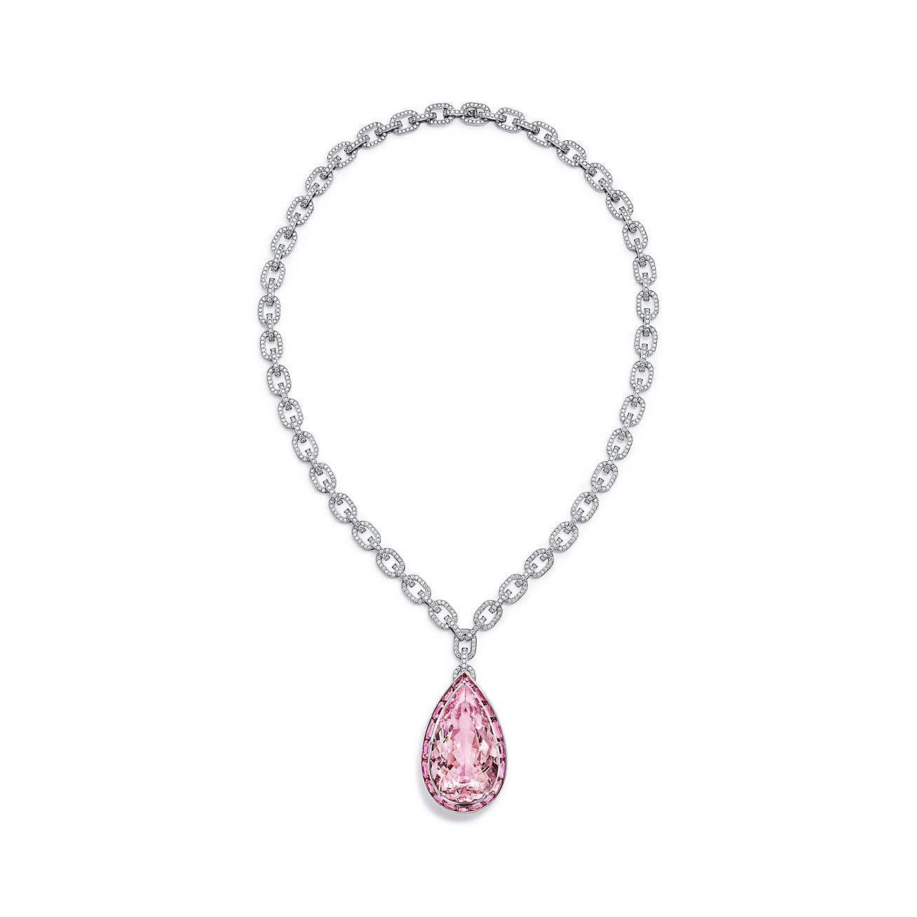 Pendant with a morganite of over 47 carats, pink tourmalines and 