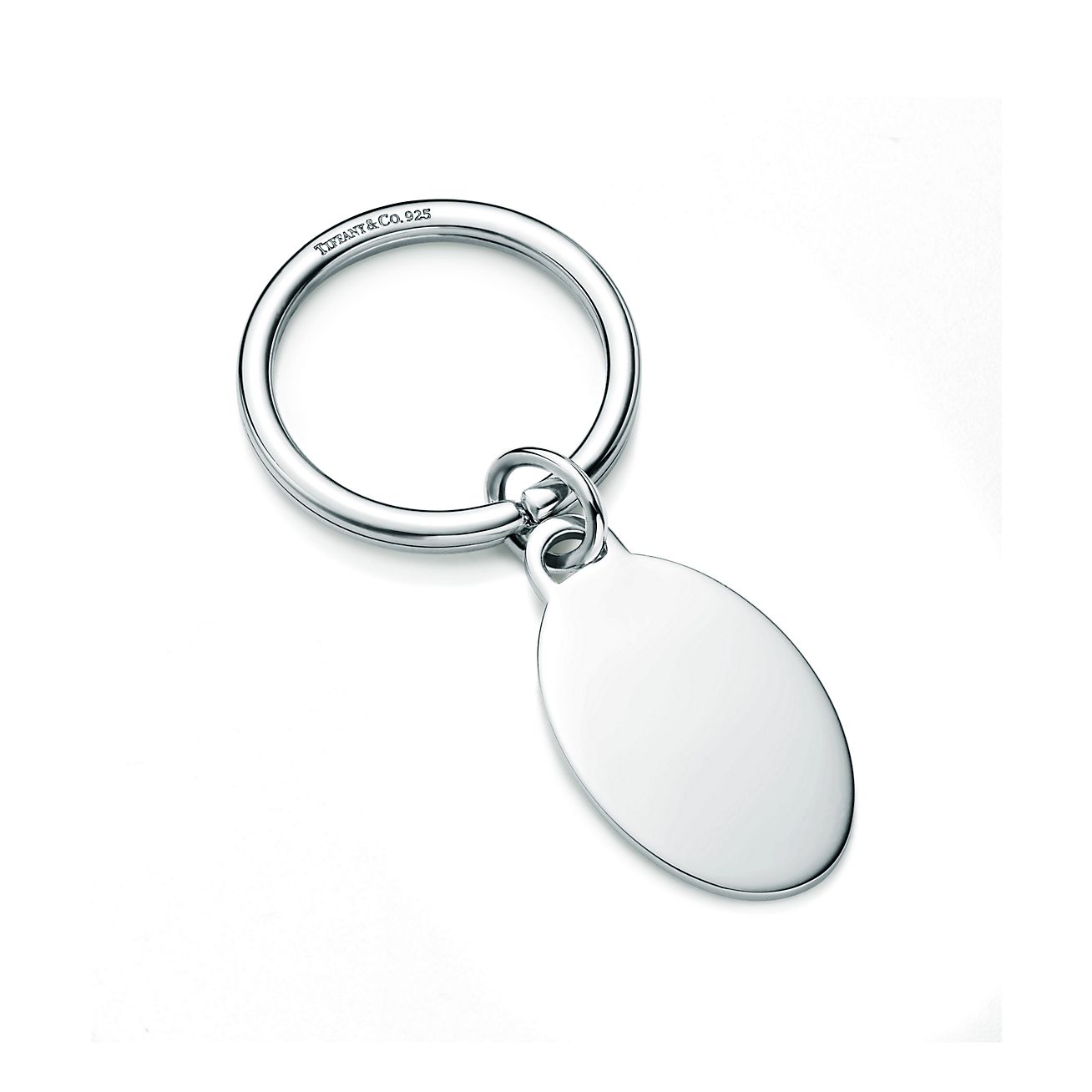 Oval tag key ring in sterling silver 