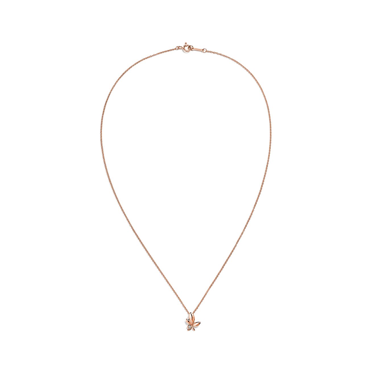 玫瑰 Paloma Picasso®18K玫瑰金迷你橄欖葉鑽石鏈墜。| Tiffany & Co.