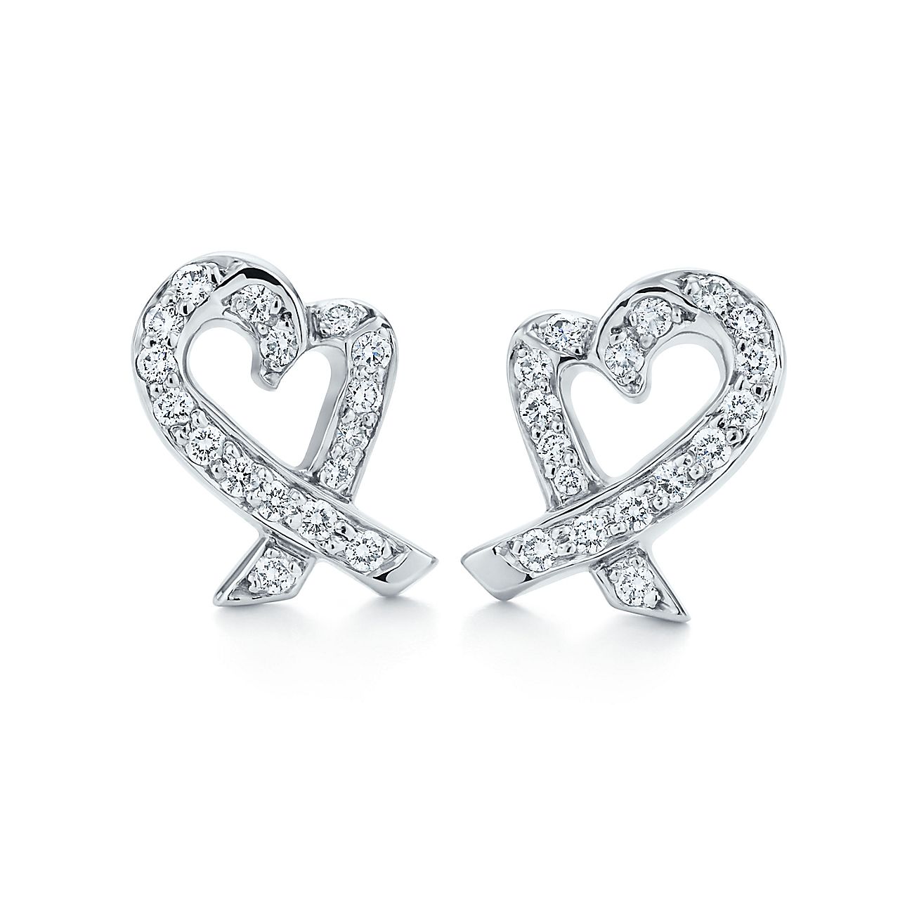 Paloma Picasso® Loving Heart earrings with pavé diamonds in platinum ...