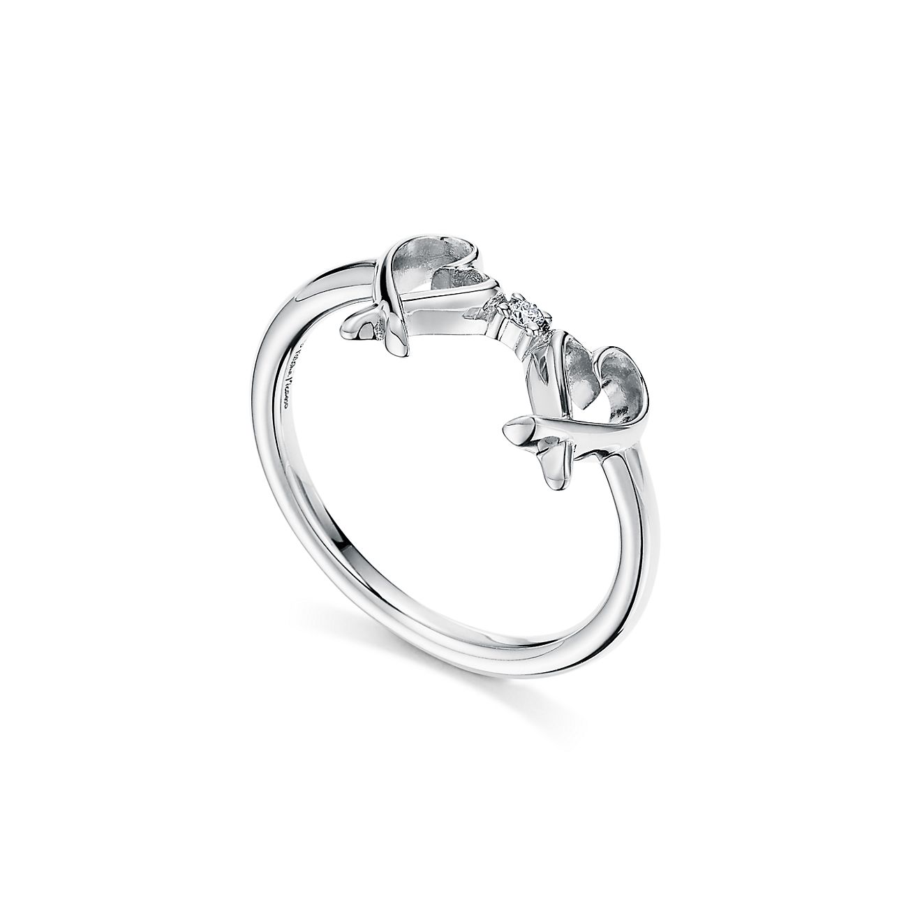 Tiffany \u0026 Co. Bague Double Loving Heart Paloma Picasso en Argent 925 millièmes et Diamant - Size 8 1/2