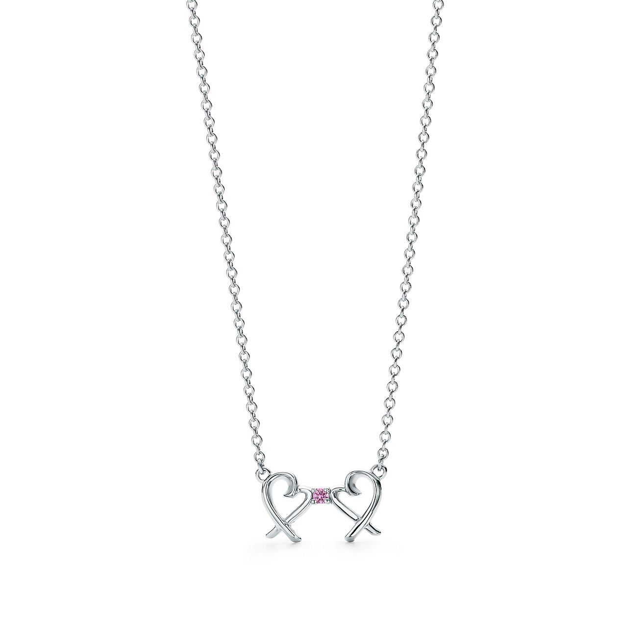 tiffany pink double heart necklace