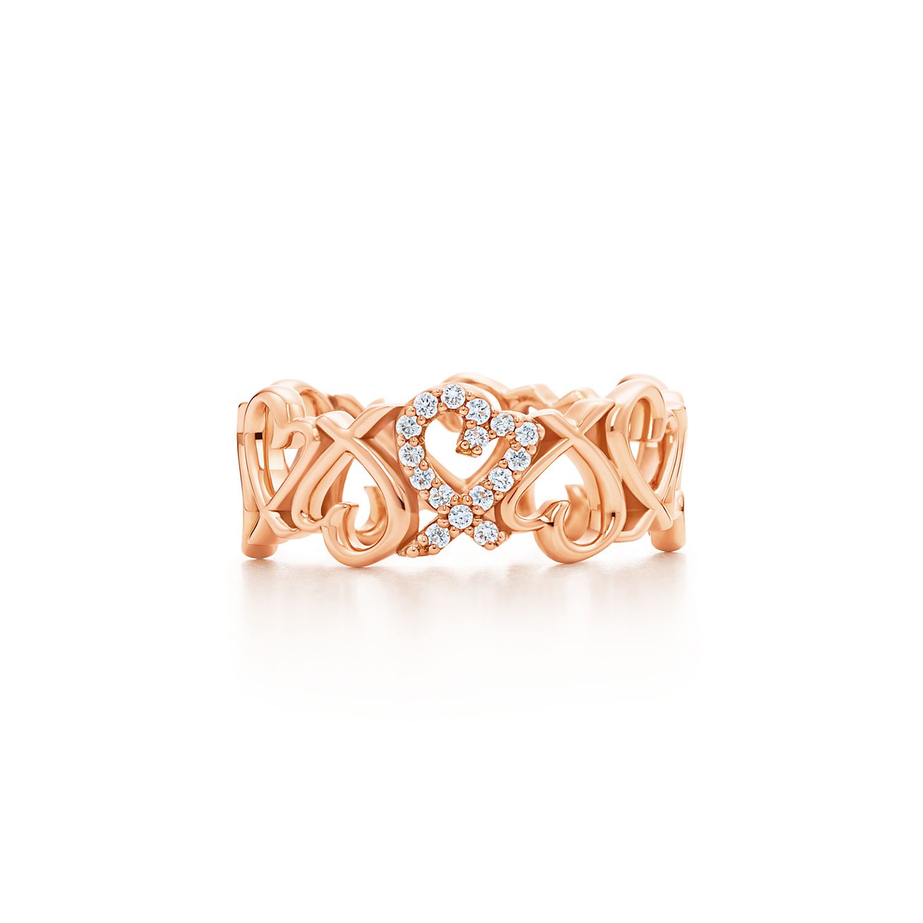 Paloma Picasso® Loving Heart band ring in 18k rose gold with diamonds. |  Tiffany & Co