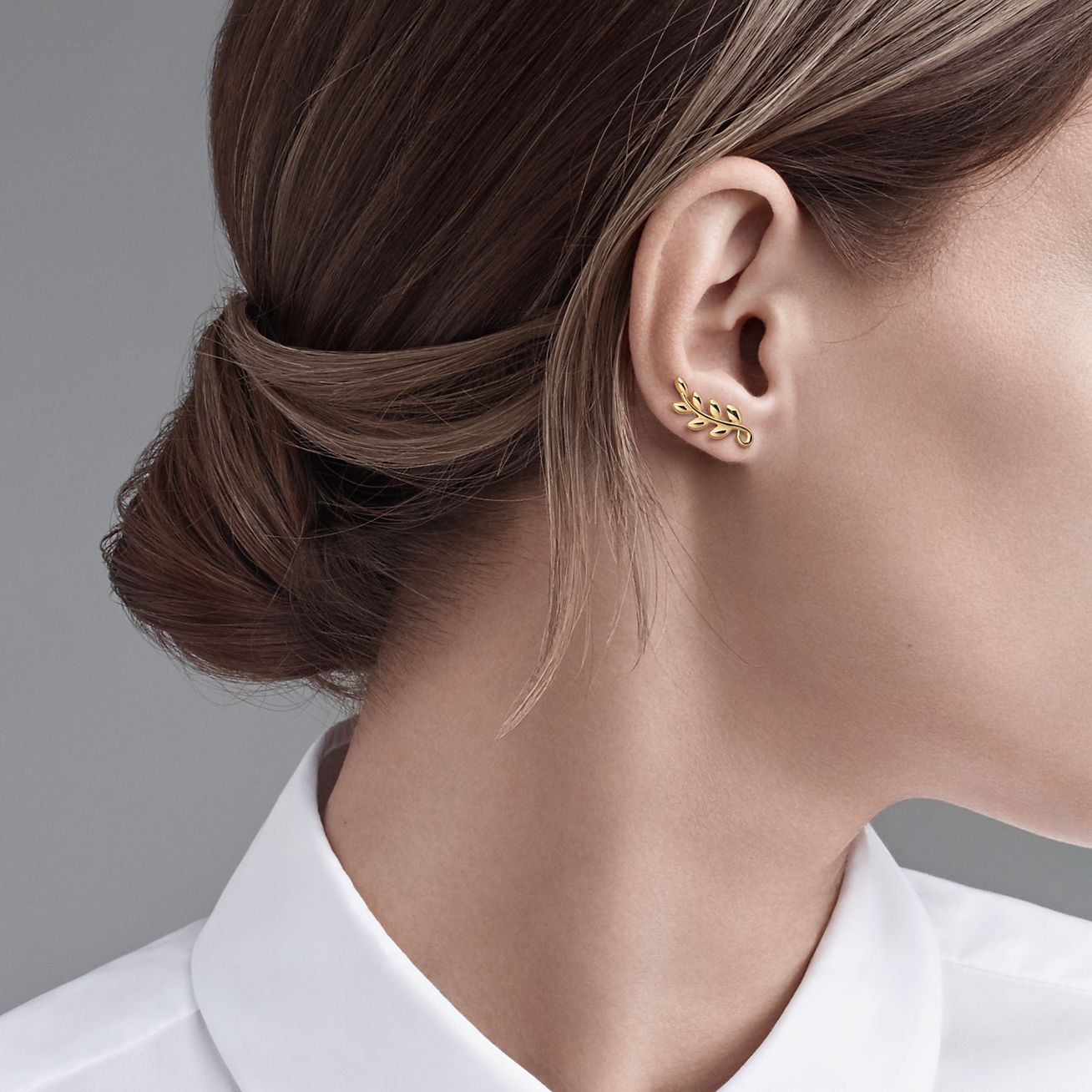 Olive Leaf climber earrings in 18k gold 