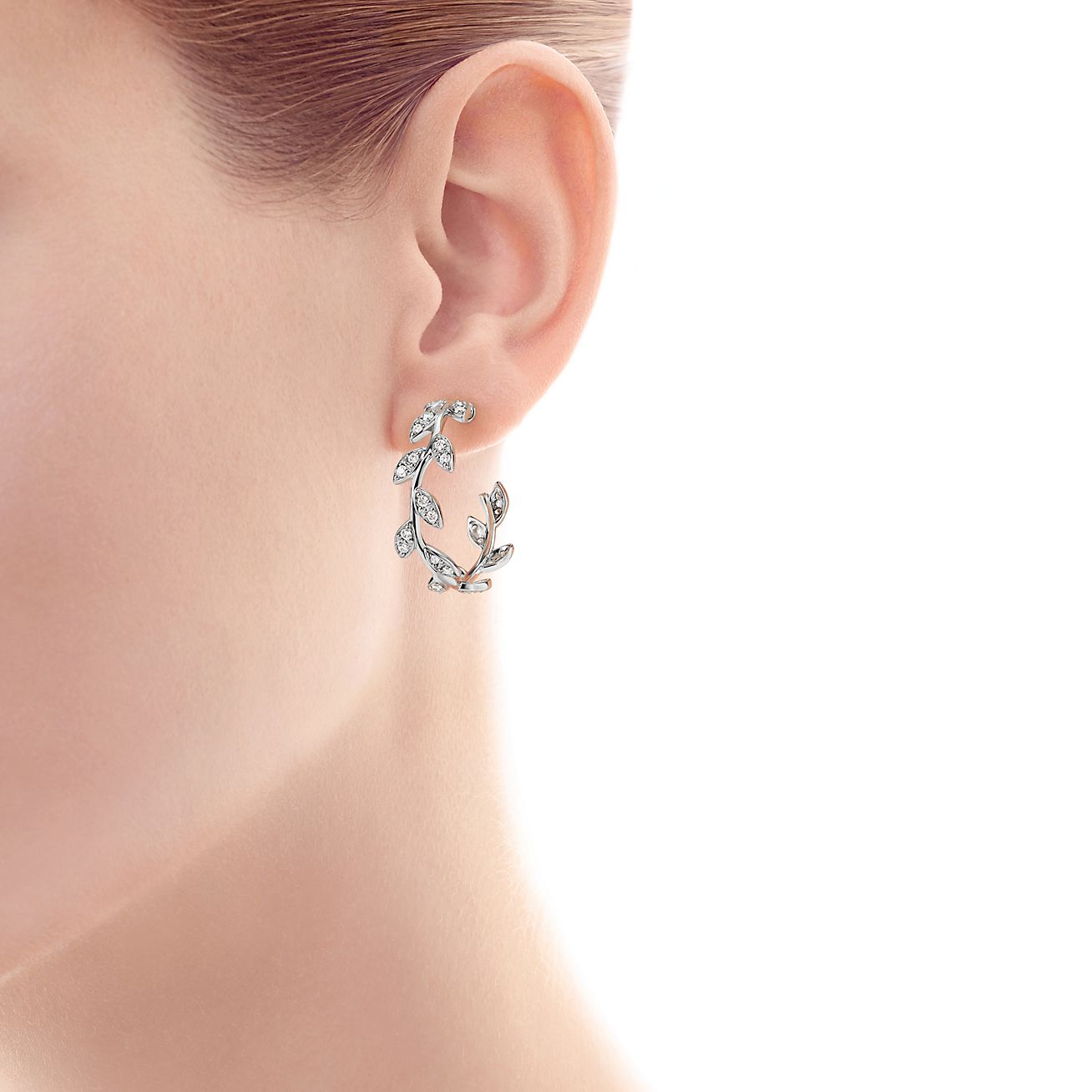 Olive Leaf hoop earrings in 18k white 