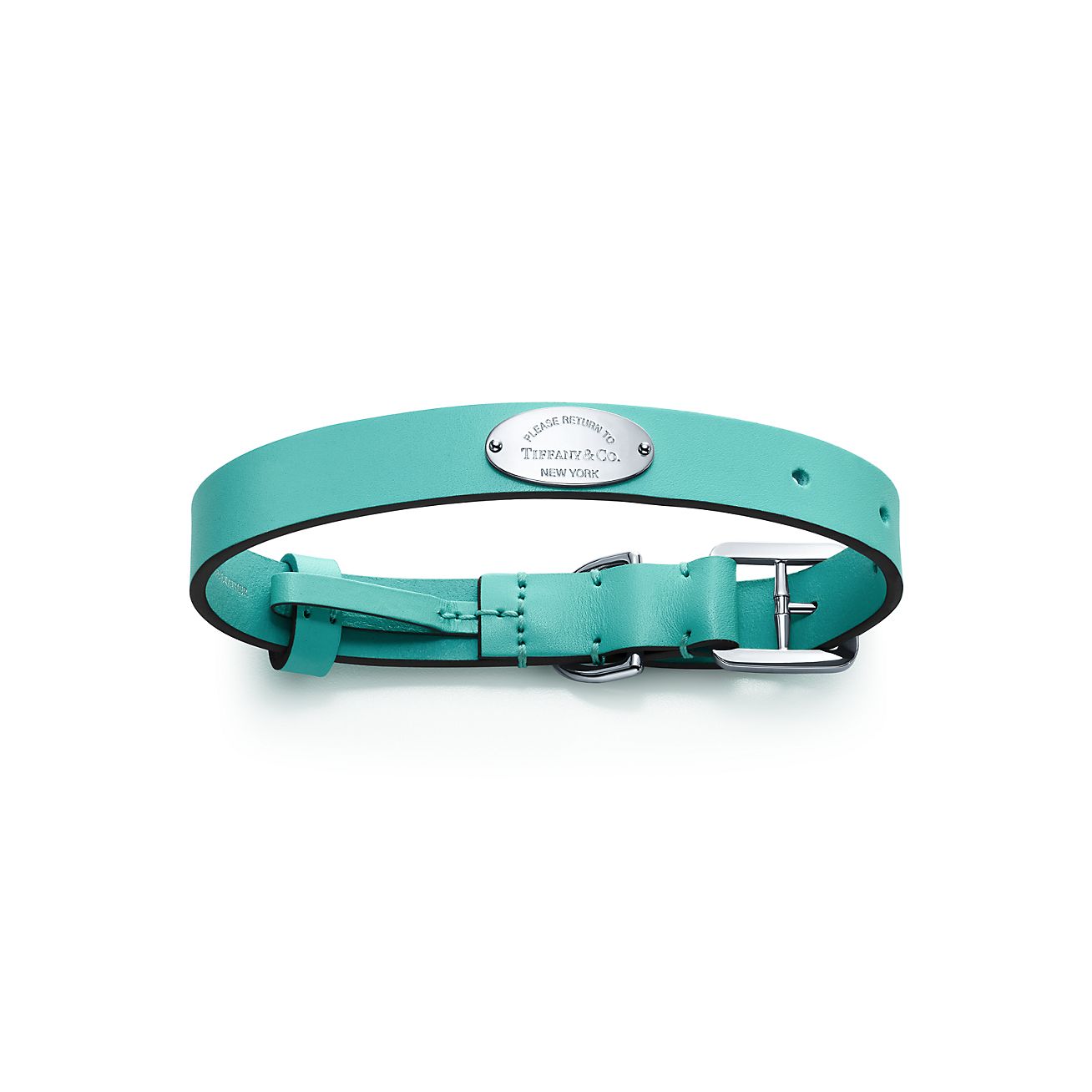 Pet Collar in Tiffany Blue Leather, Medium, Size: 11-14 in.