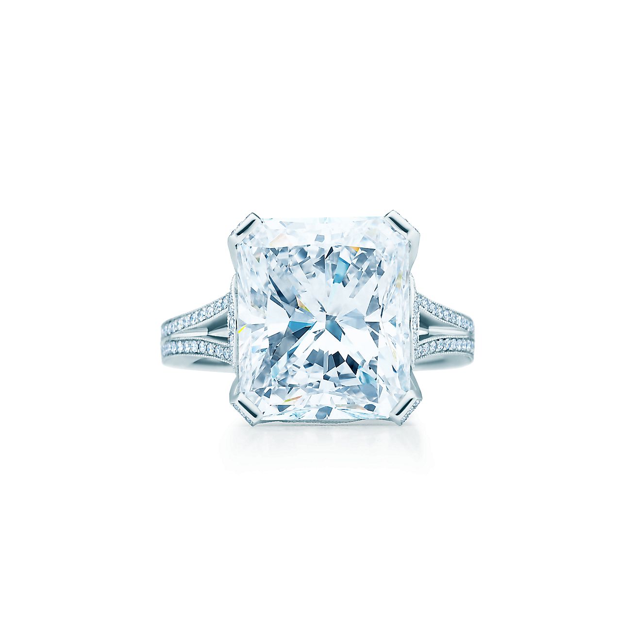 Rectangular Modified Brilliant Diamond Ring In Platinum Tiffany