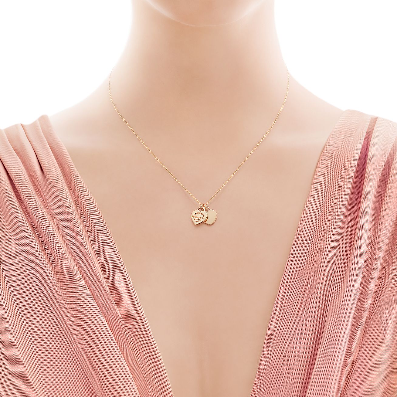 tiffany mini double heart tag necklace