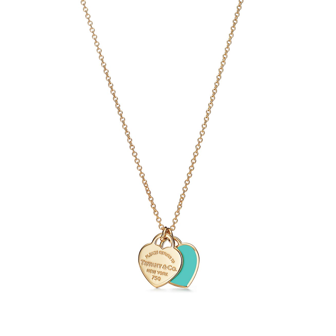 Миниатюрная двойная подвеска Return to Tiffany™ в форме сердца, золото 18 карат.