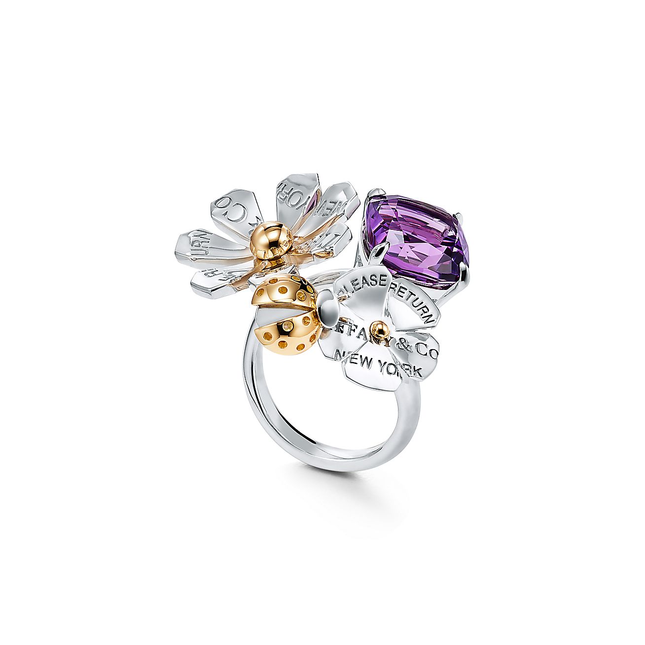 Likken pakket regisseur Return to Tiffany® Love Bugs amethyst ladybug flower ring in silver and  gold. | Tiffany & Co.