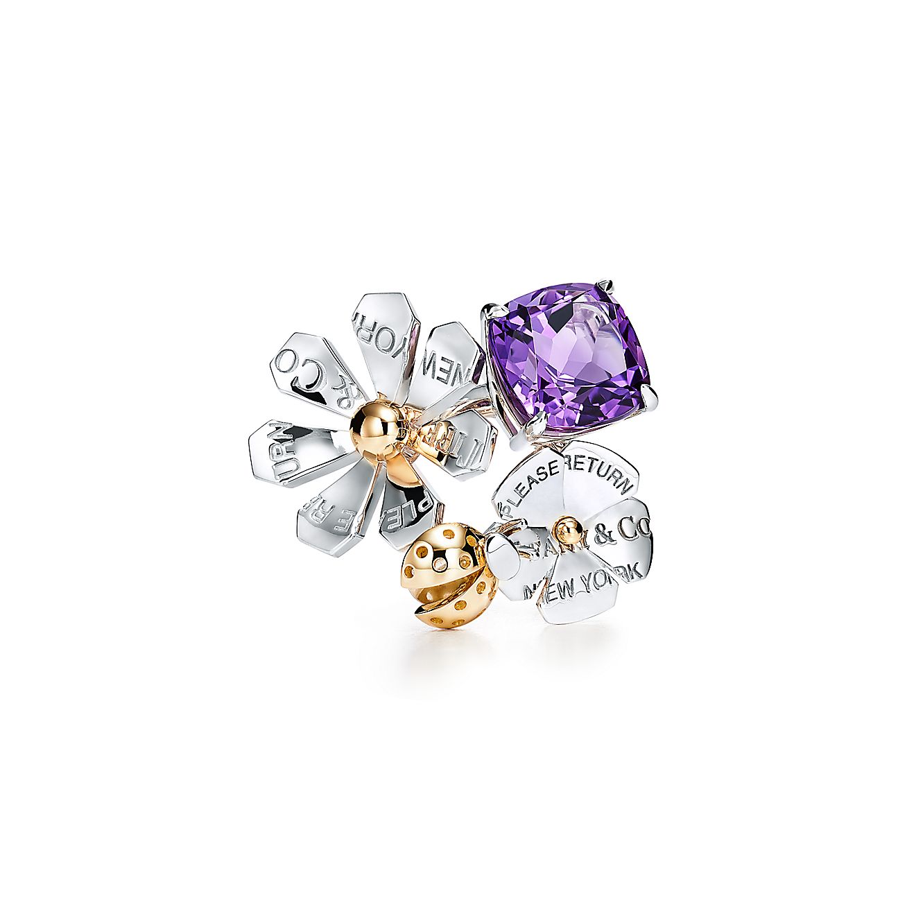 Return to Tiffany® Love Bugs Amethyst Ladybug Flower Ring in Sterling Silver and 18k Gold