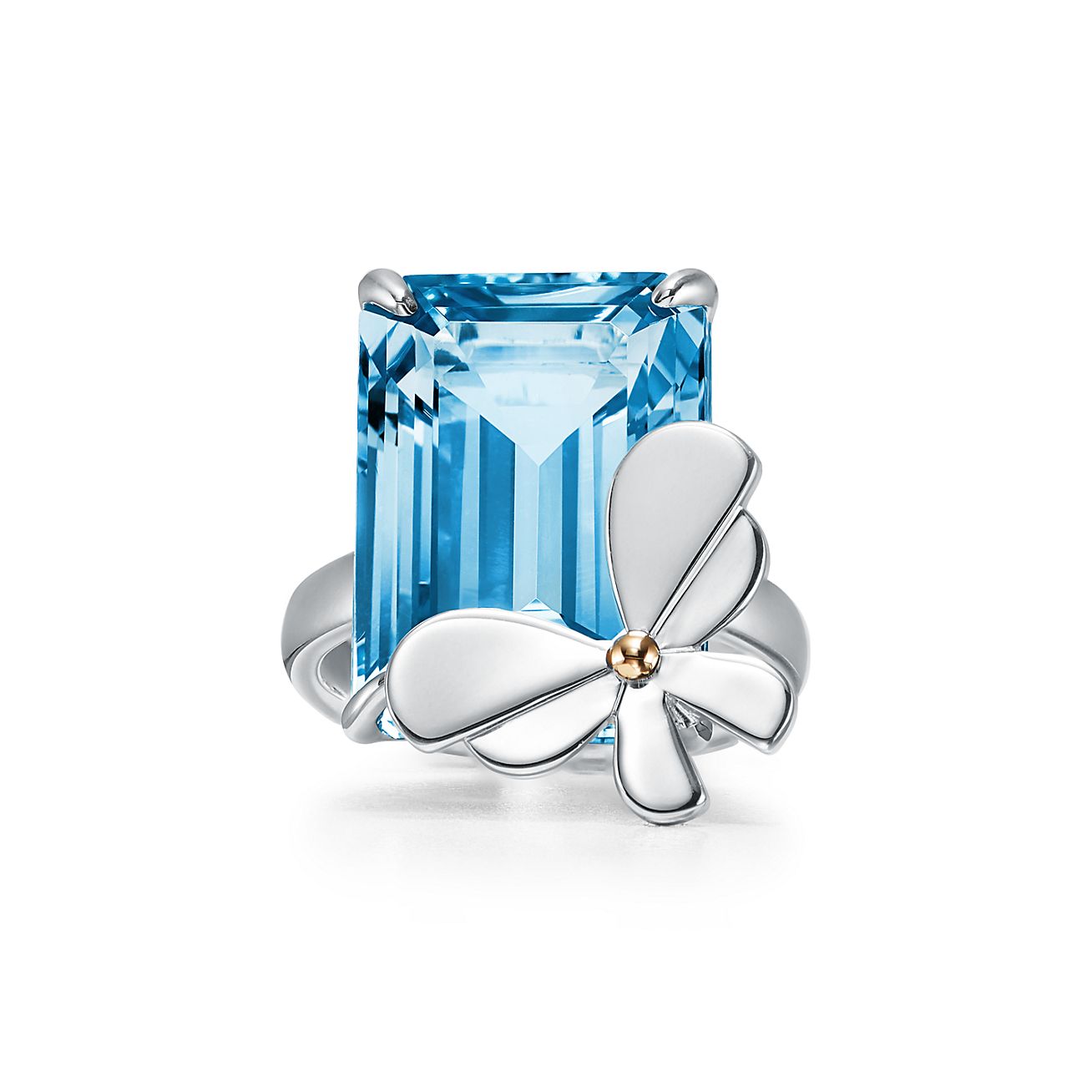 18k Or Rose EP White & Blue Butterfly Cocktail Ring 