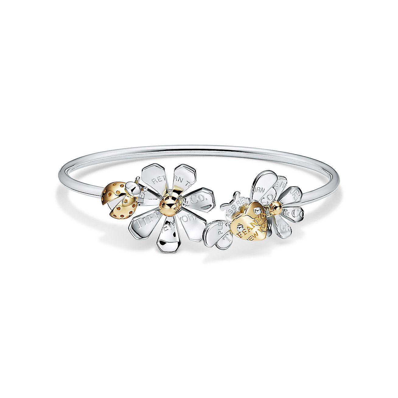 Return To Tiffany Love Bugs Ladybug Flower Bangle In Sterling Silver And Gold Tiffany Co