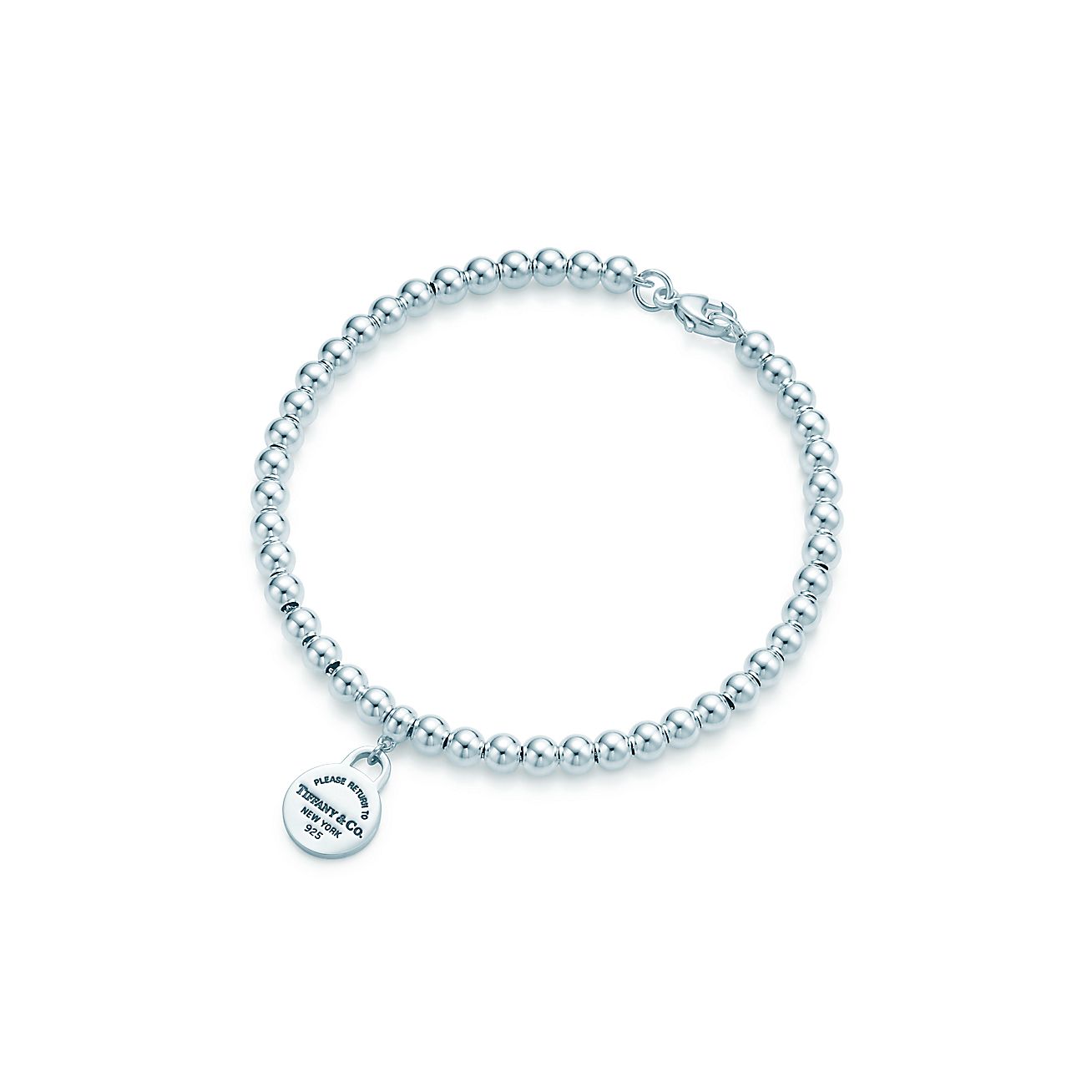 Return To Tiffany Mini Round Tag In Sterling Silver On A Bead Return To Tiffany Mini Round Tag In Sterling Silver On A Bead Bracelet Co