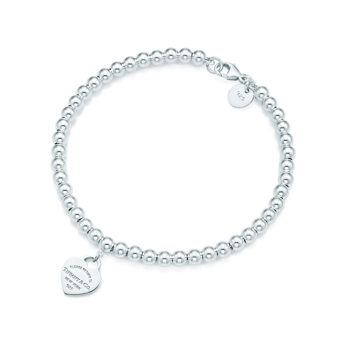 Return To Tiffany Mini Heart Tag In Sterling Silver On A Bead Return To Tiffany Bead Bracelet Alternative View 1