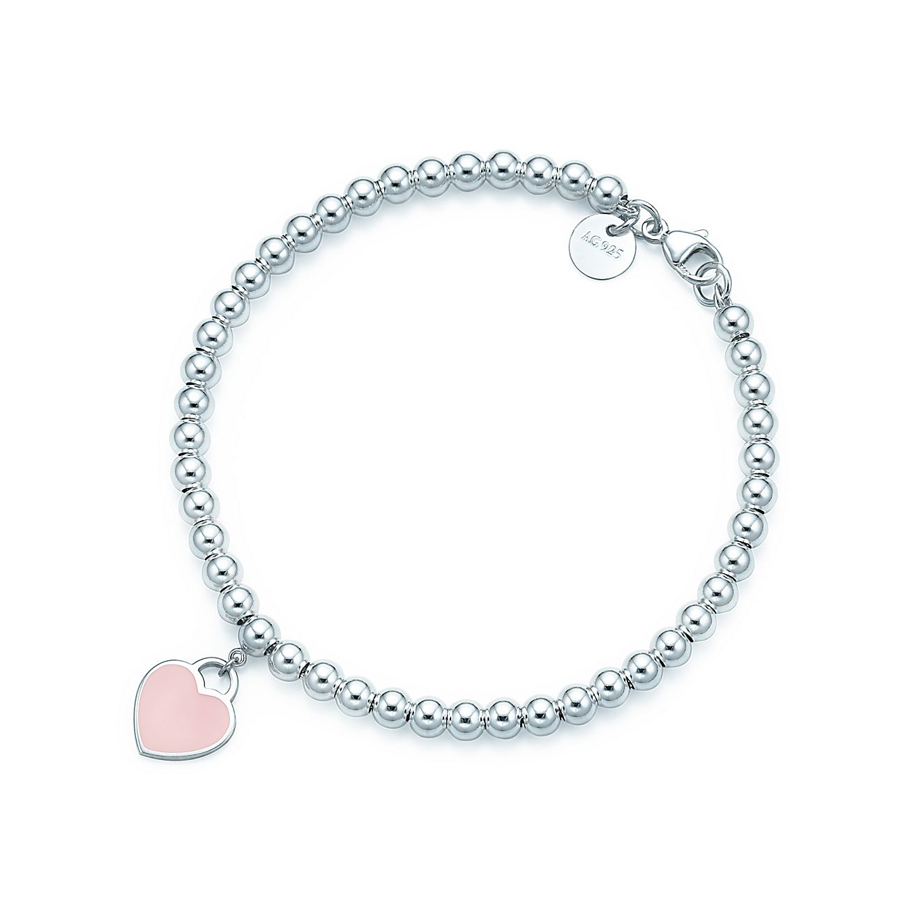 Return to Tiffany™ bead bracelet in silver with pink enamel finish ...