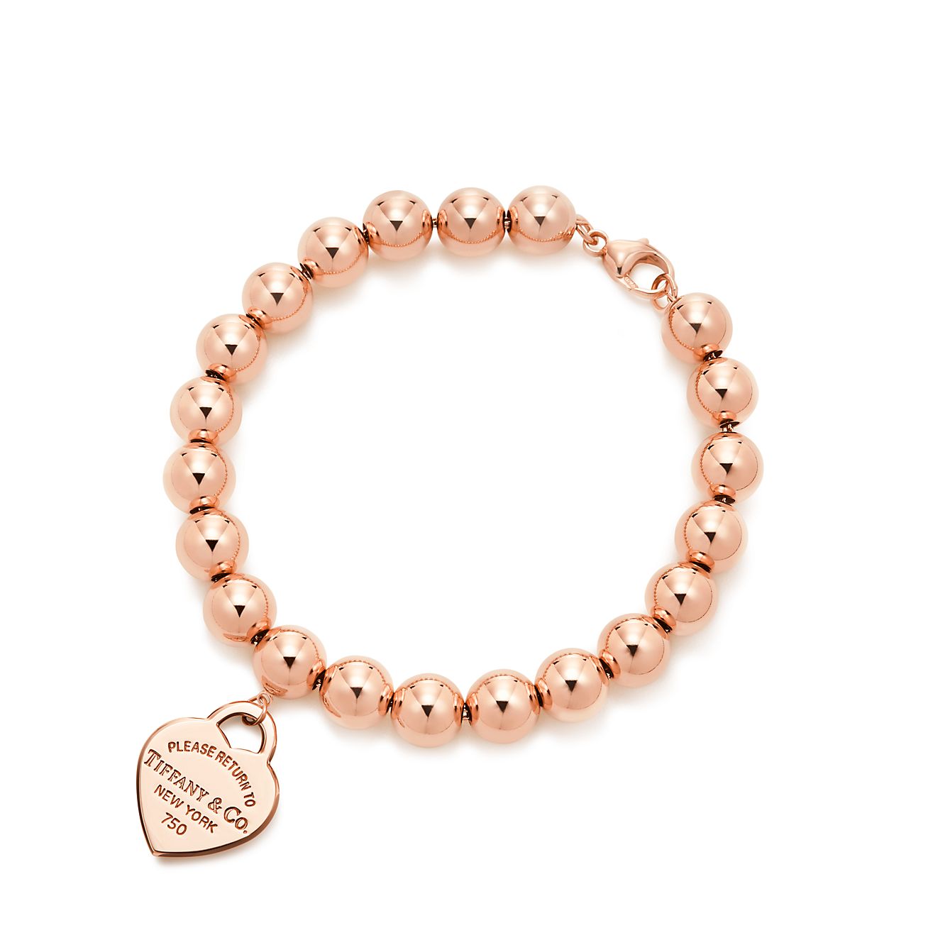 Return To Tiffany Small Heart Tag In 18k Rose Gold On A Bead Return To Tiffany Bead Bracelet