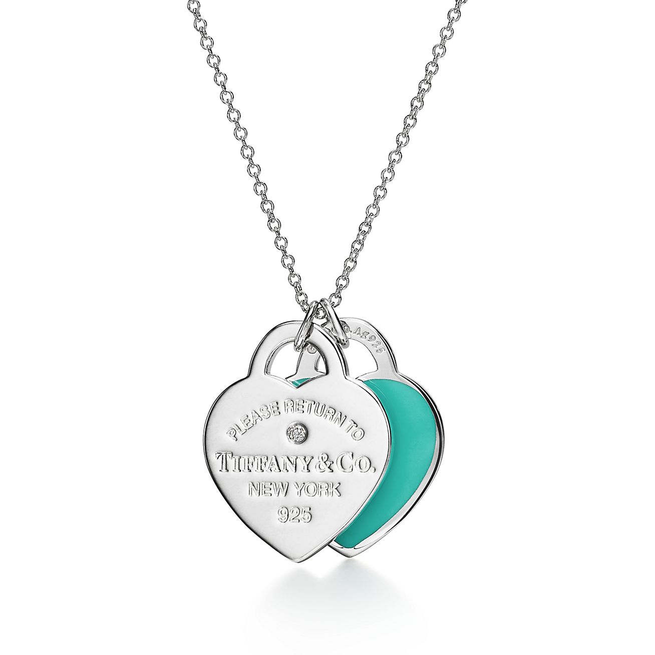 TIFFANY & Co. Return to Mini Double Heart Pendant Necklace Enamel Blue