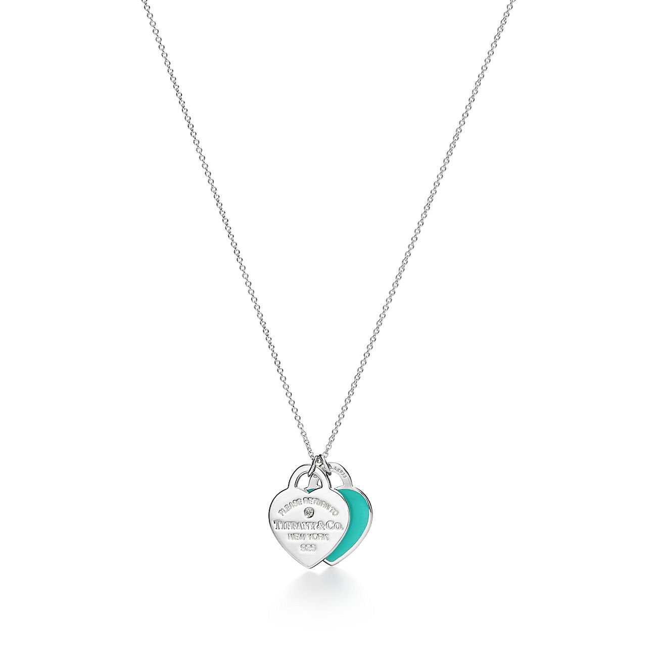 Return to Tiffany® Blue Double Heart Tag Pendant in Silver with a Diamond, Small | Tiffany & Co.