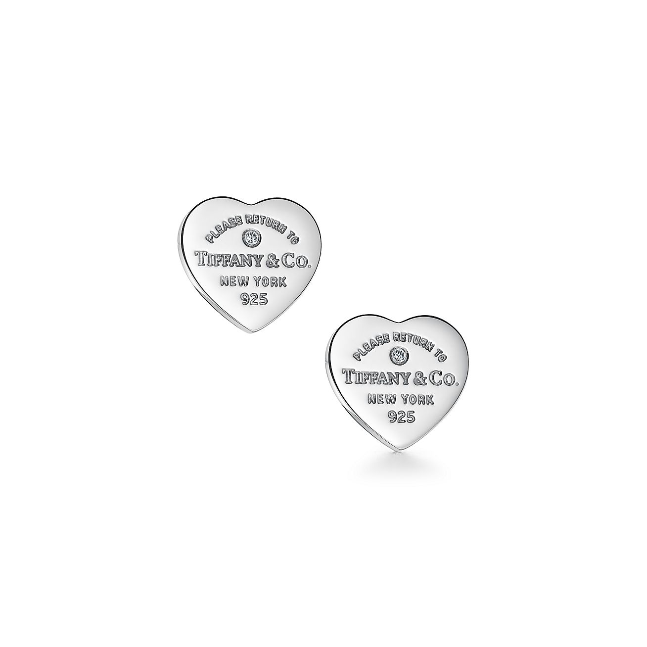 Boucles d’oreilles Plaque Cœur Return to Tiffany™ en argent et diamant. Mini. | Tiffany & Co.