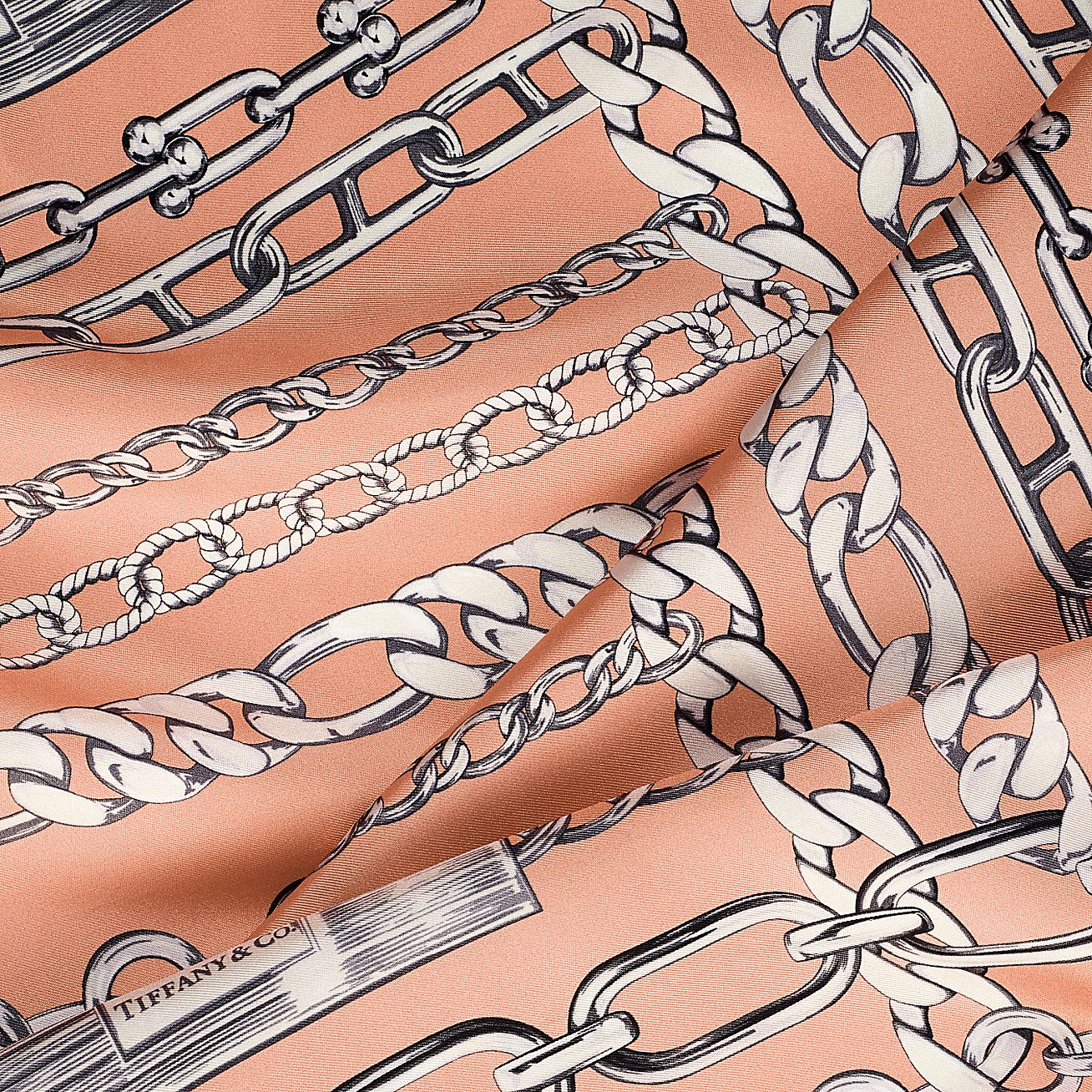 Return to Tiffany™ Chains Square Scarf in Peach Silk Tiffany
