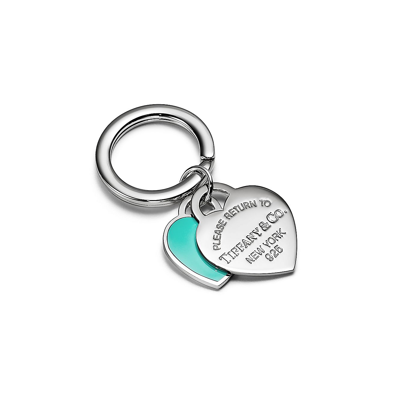 Return to Tiffany Double Heart Tag Key Ring in Silver with Tiffany Blue