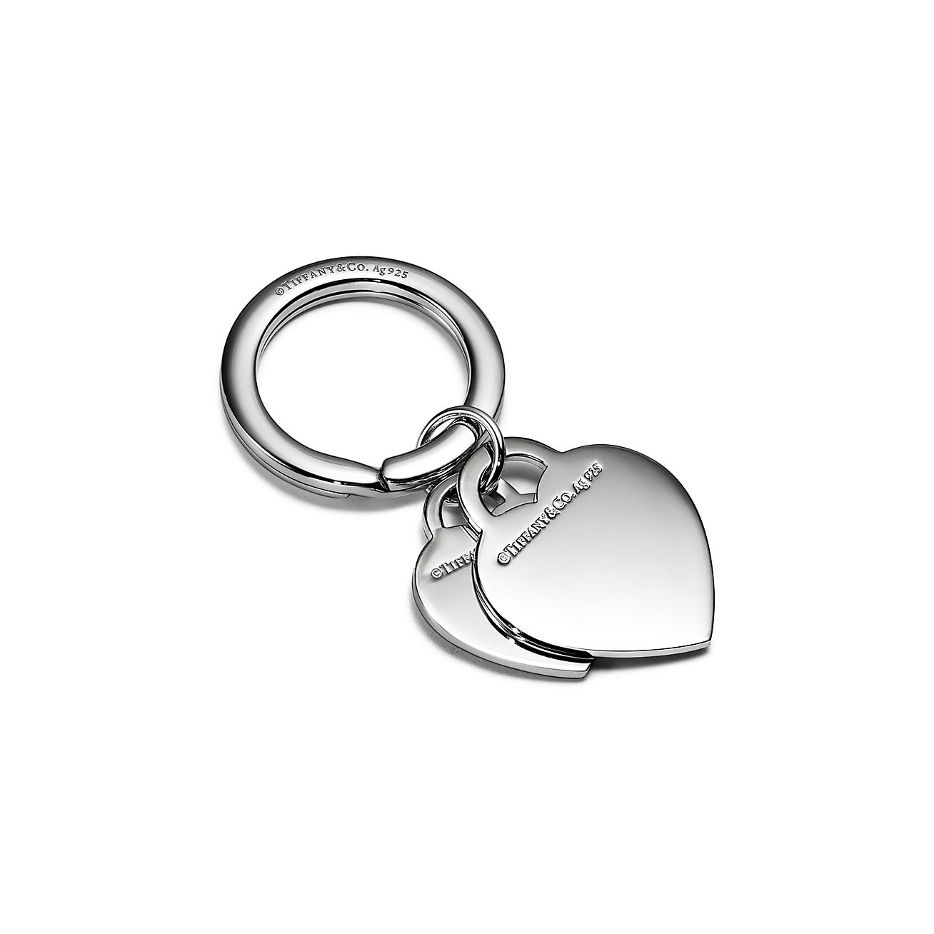 Return to Tiffany Double Heart Tag Keyring in Silver with Tiffany