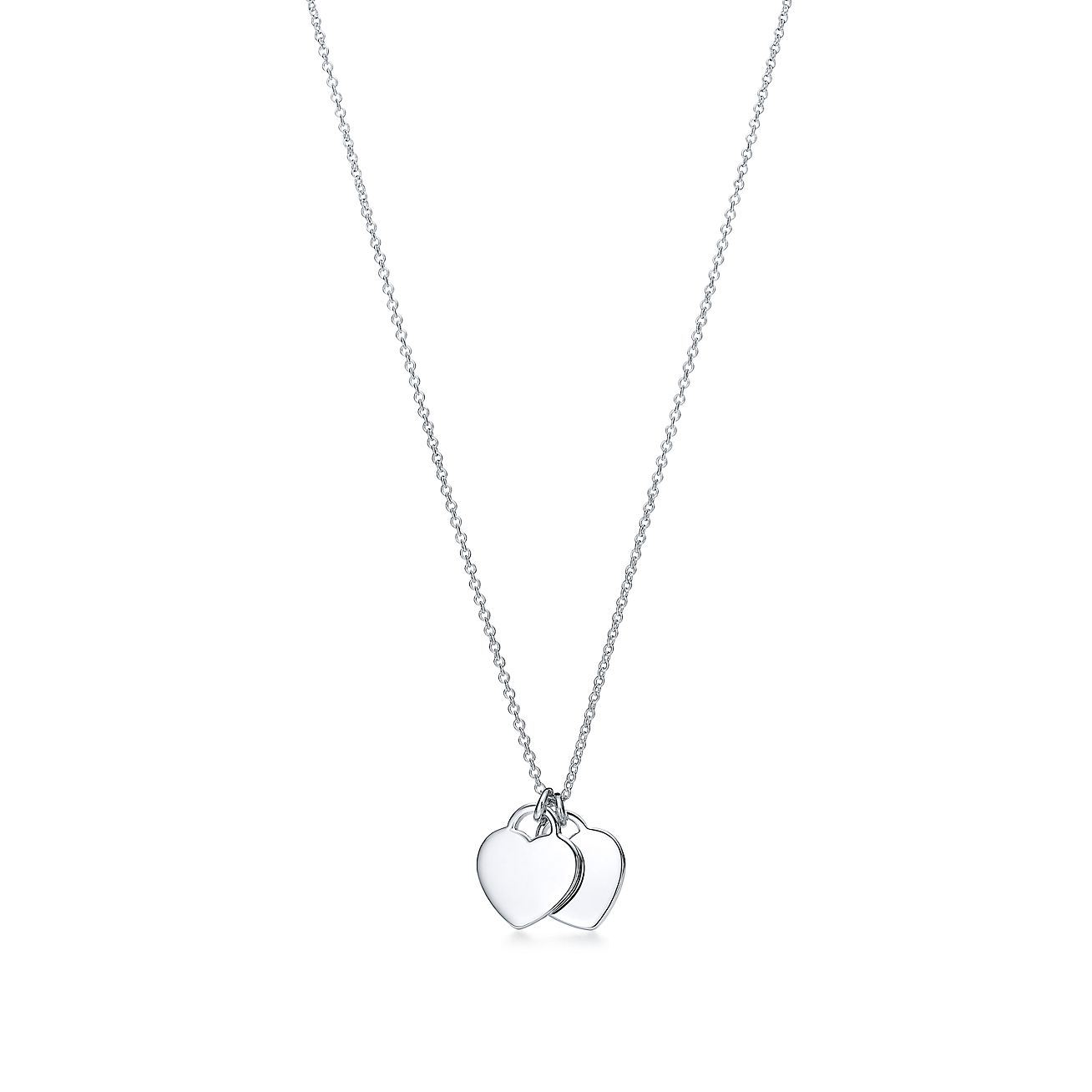 Return to Tiffany Blue Double Heart Tag Pendant in Silver with A Diamond, Small