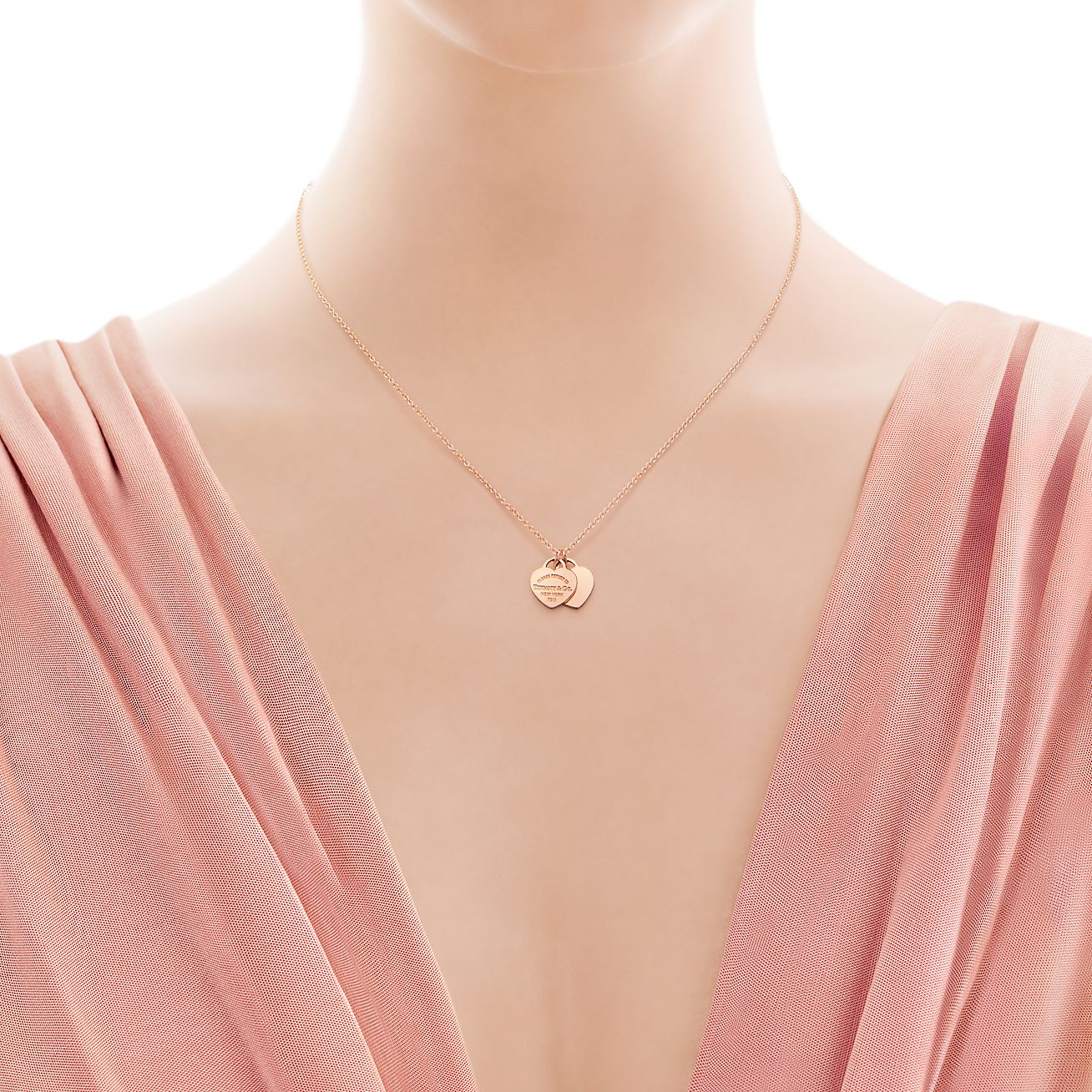 Double Heart Tag Pendant in Rose Gold 