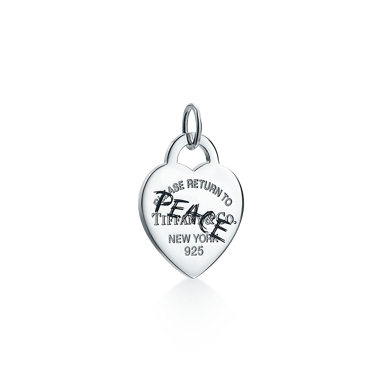 Return to Tiffany™ Etched Peace Heart Tag Charm in Silver, Large ...