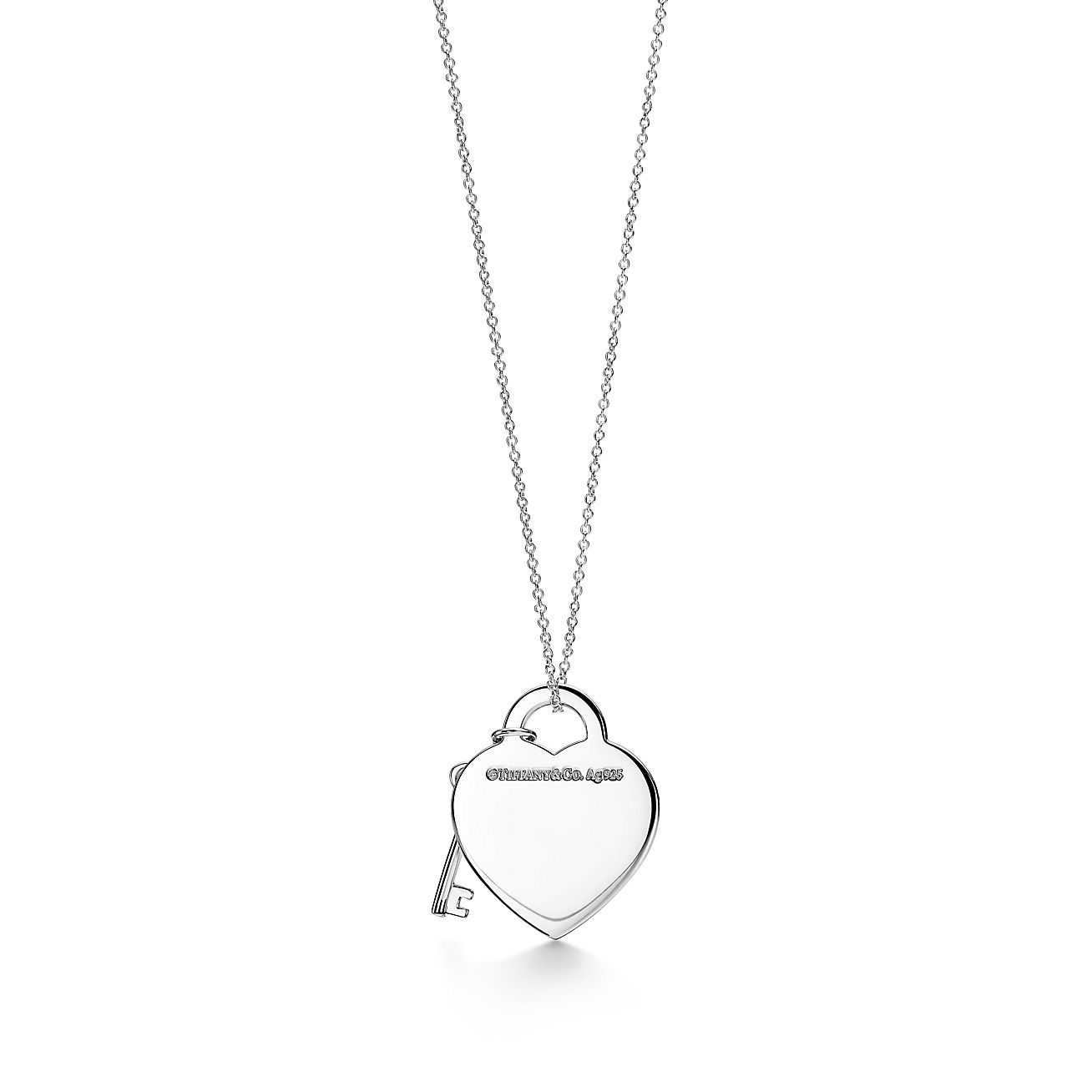 Return to Tiffany® Heart Tag and Key Necklace in Silver with a Diamond,  Medium
