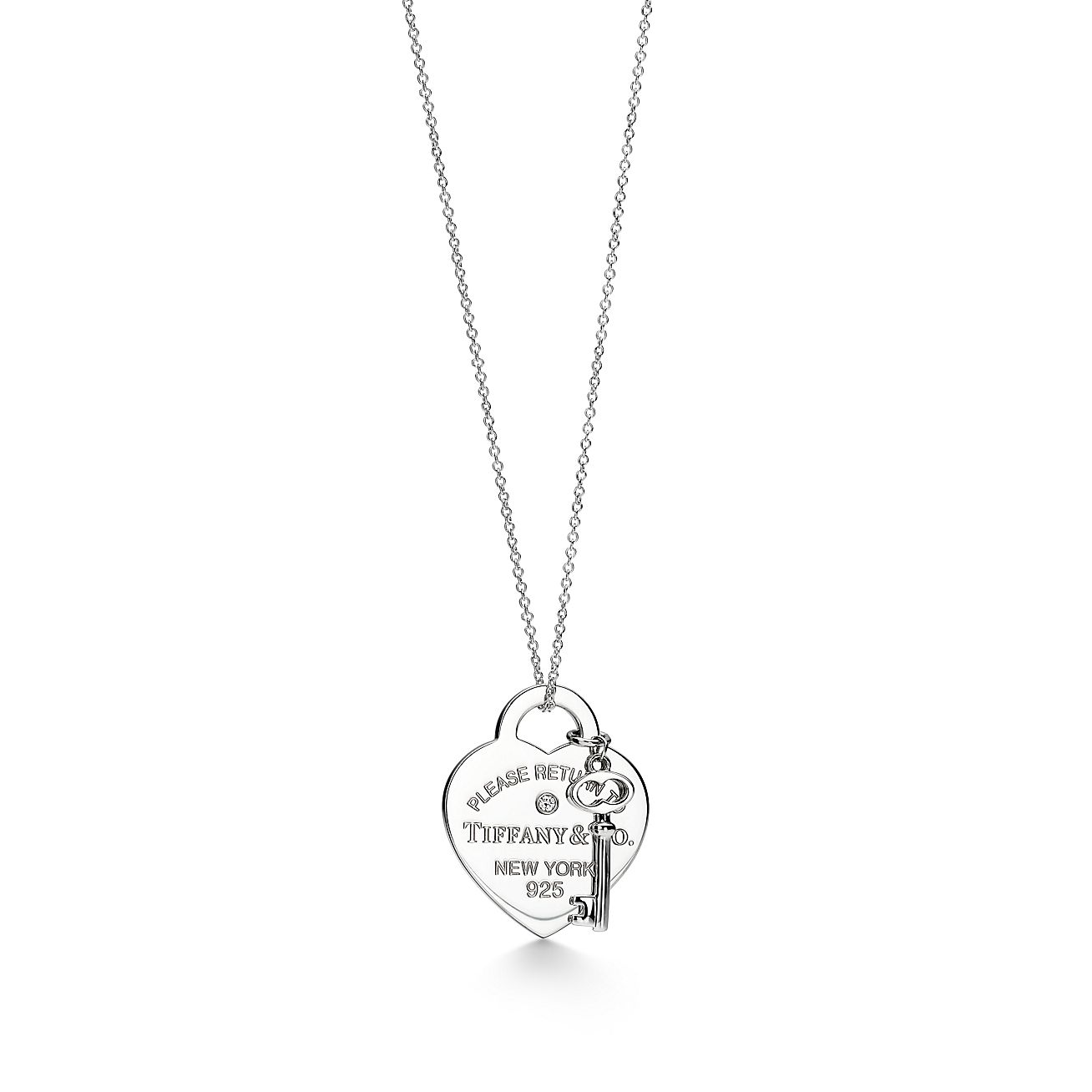 Return to Tiffany® Heart Tag and Key Necklace in Silver with a Diamond, Medium | Tiffany & Co.