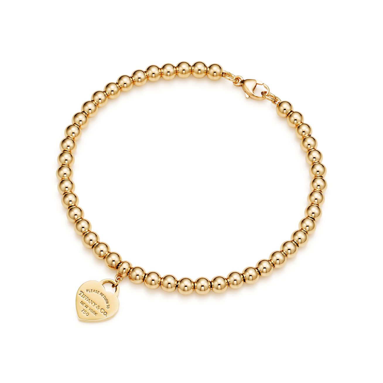 Return to Tiffany Heart Tag Bead Bracelet in Yellow Gold, Size: 7 in.