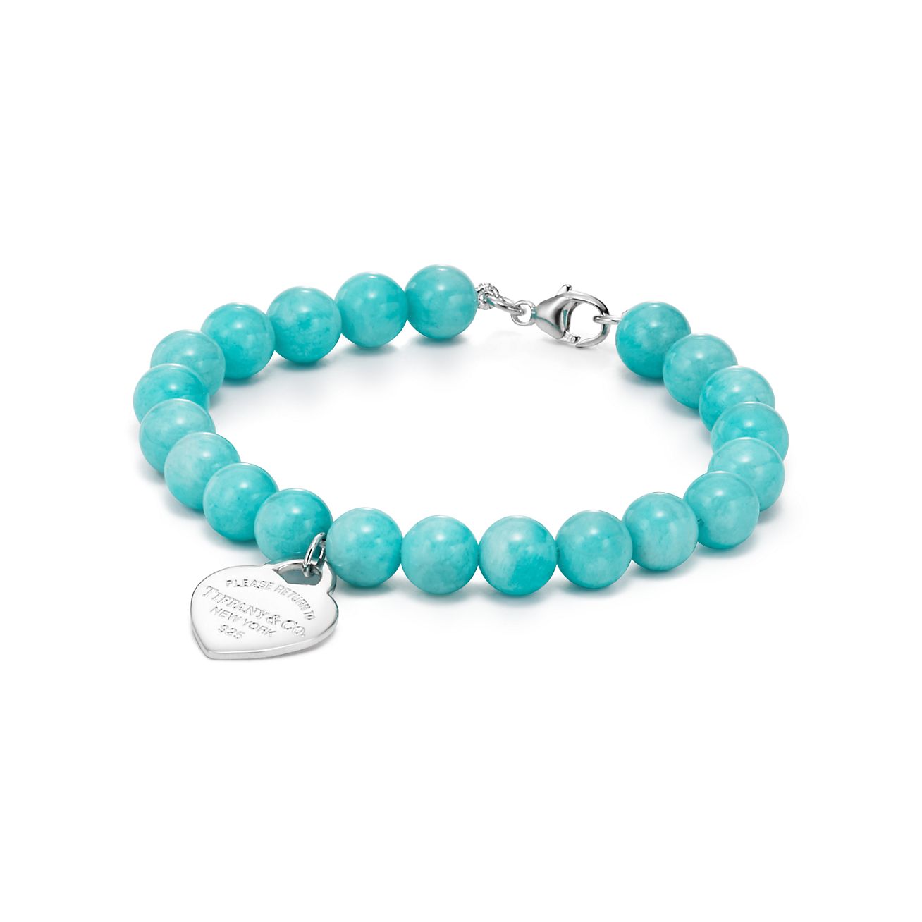 Return to Tiffany Heart Tag Bead Bracelet in Silver with Amazonite 8 mm   Tiffany  Co