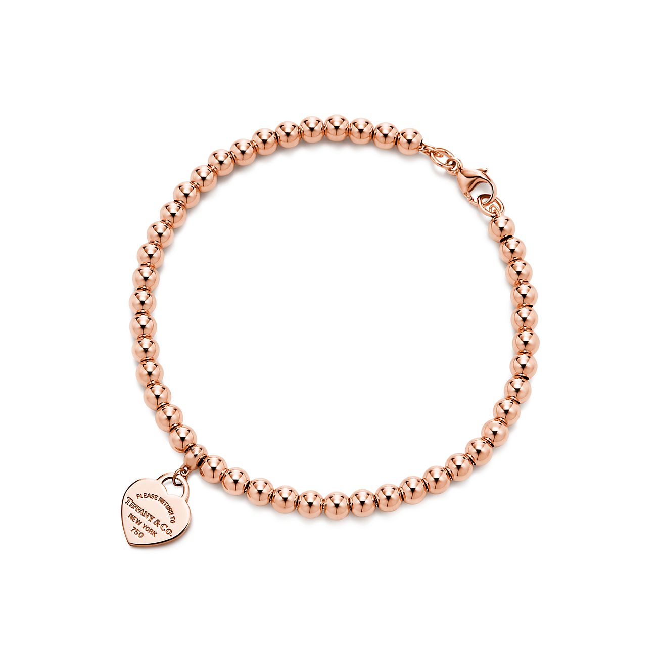 Return to Tiffany Heart Tag Bead Bracelet in Rose Gold, 4 mm, Size: Small