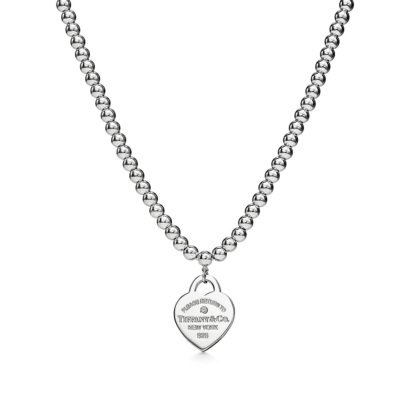 Return to Tiffany™Heart Tag Bead Necklace
in Silver with a Diamond, Small